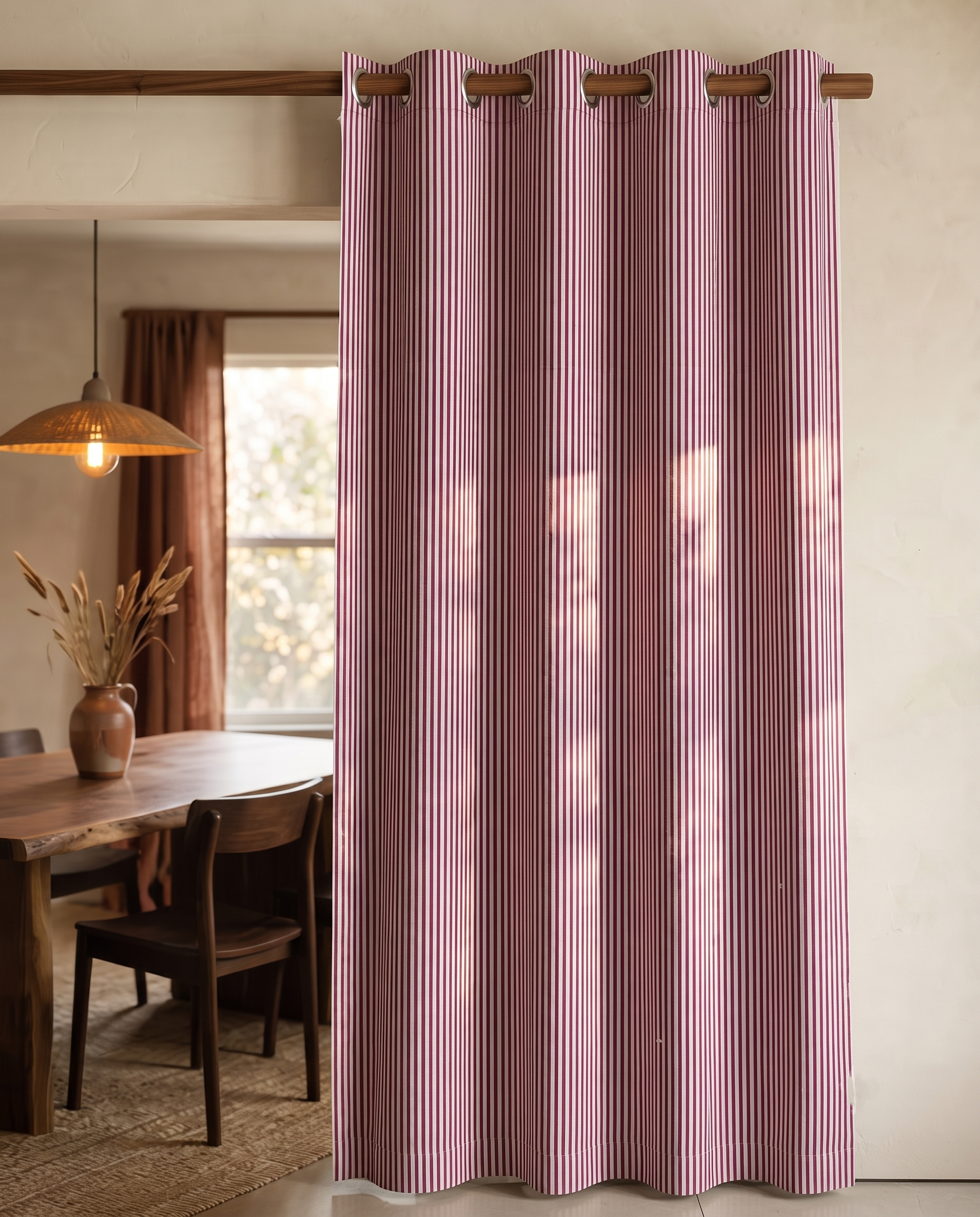 Gulmohar Wine  Stripe Hand Block Printed Curtain