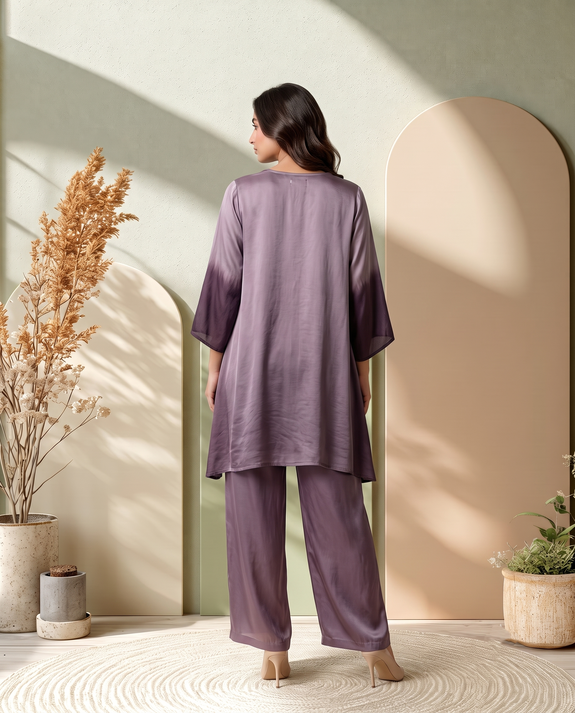 BROWN OMBRE LUXE MODAL SILK SHORT KURTA