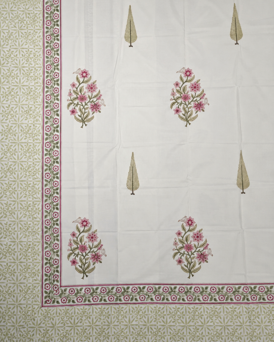 The Blush Sage Floral Meadow Premium Cotton Bedsheet