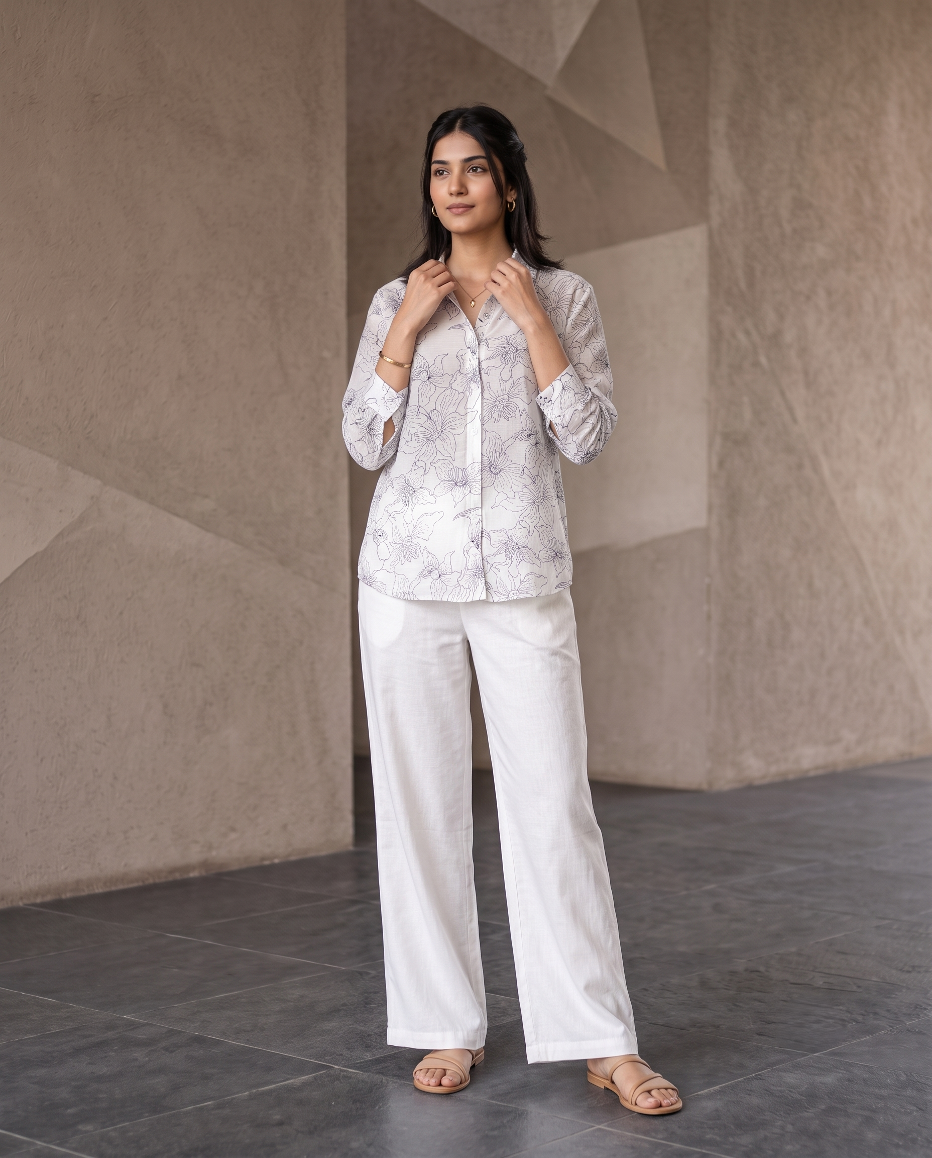 Bamboo Silk 150 GM Sketch Floral Shirt