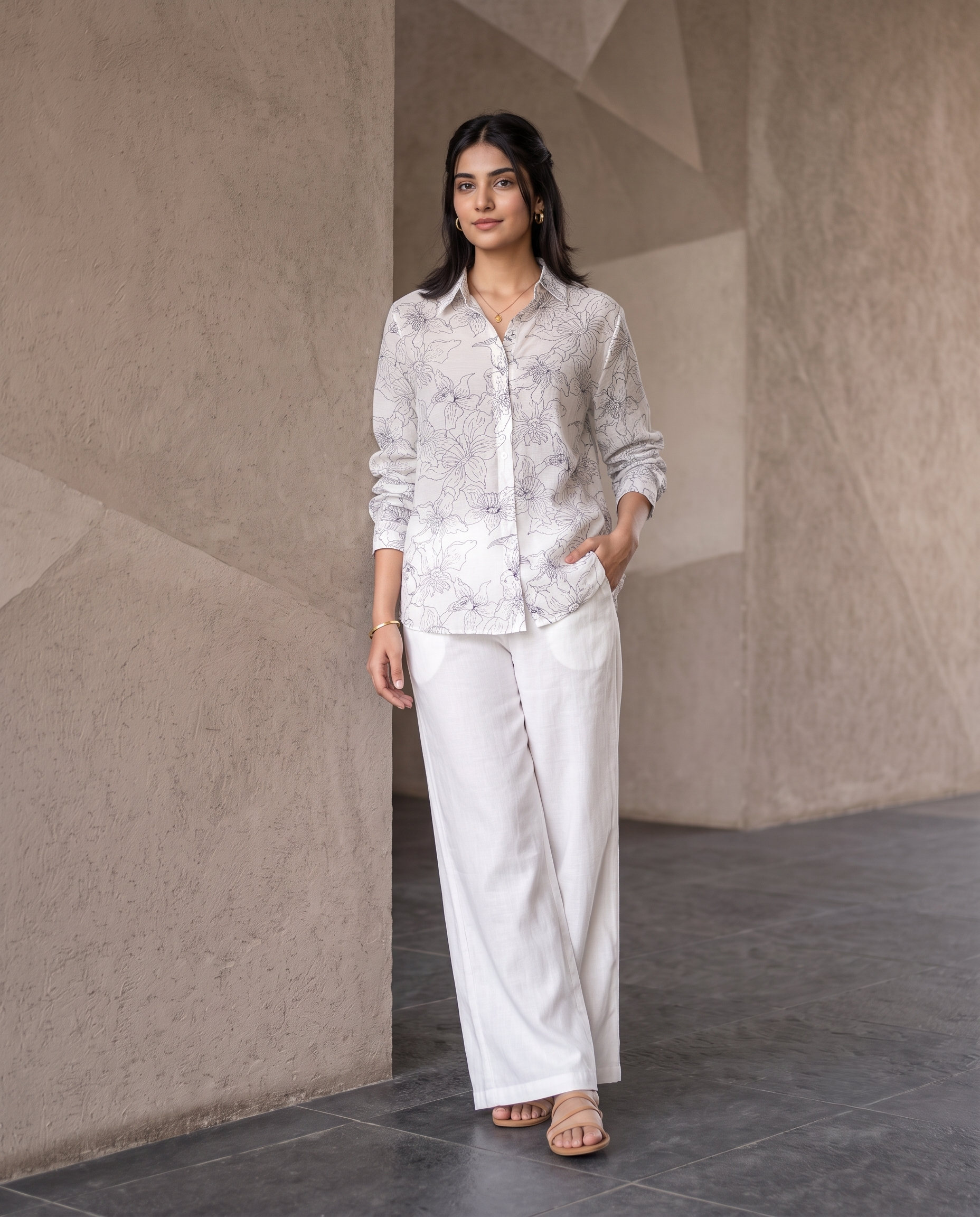 Bamboo Silk 150 GM Sketch Floral Shirt