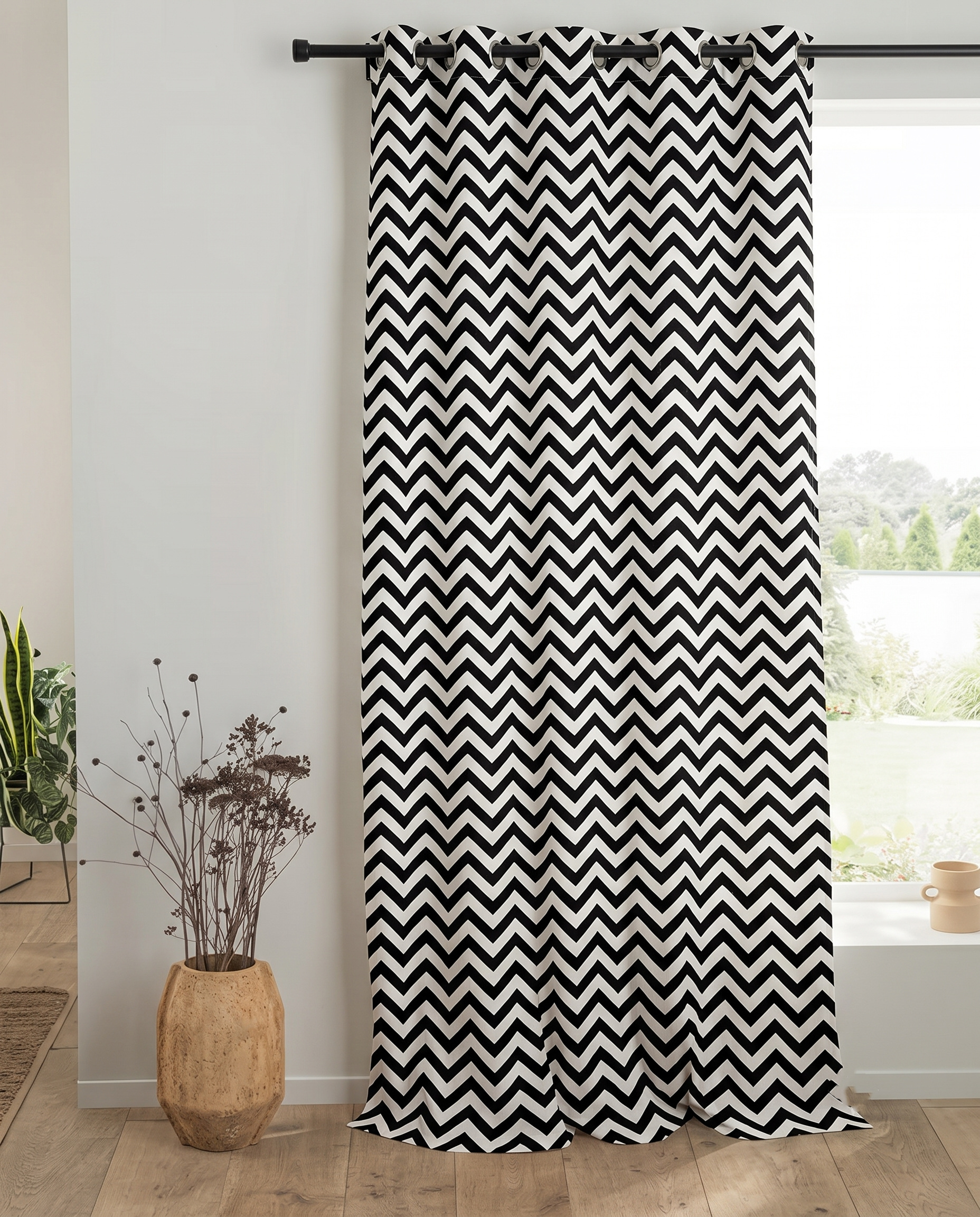 Black Zig-Zag  Hand Block Printed Curtain