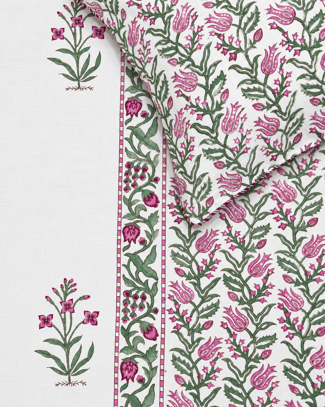 GULABI TULIP GARDEN HAND BLOCK LINEN BEDCOVER