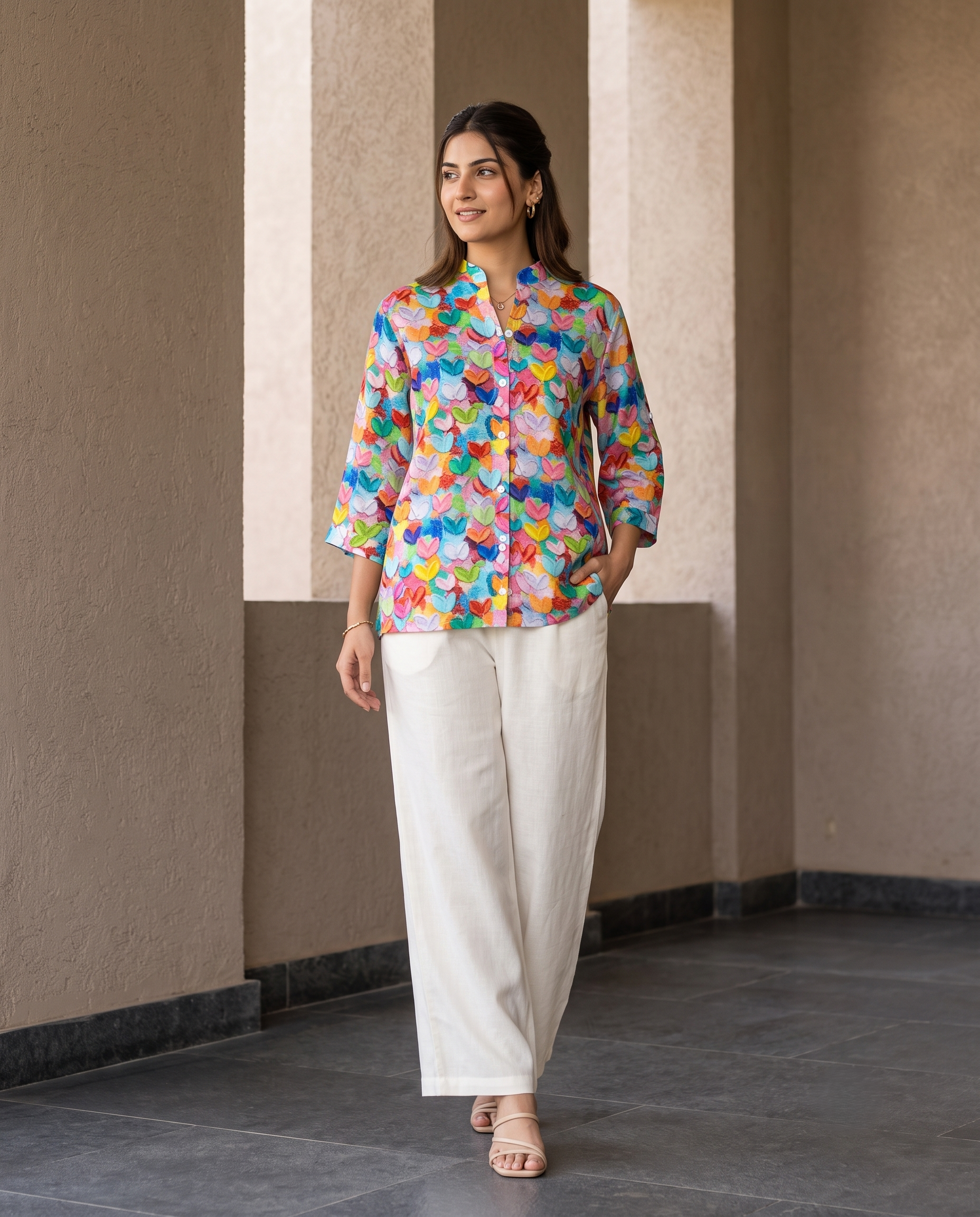 Bamboo Silk 150 GM Heart Print Shirt