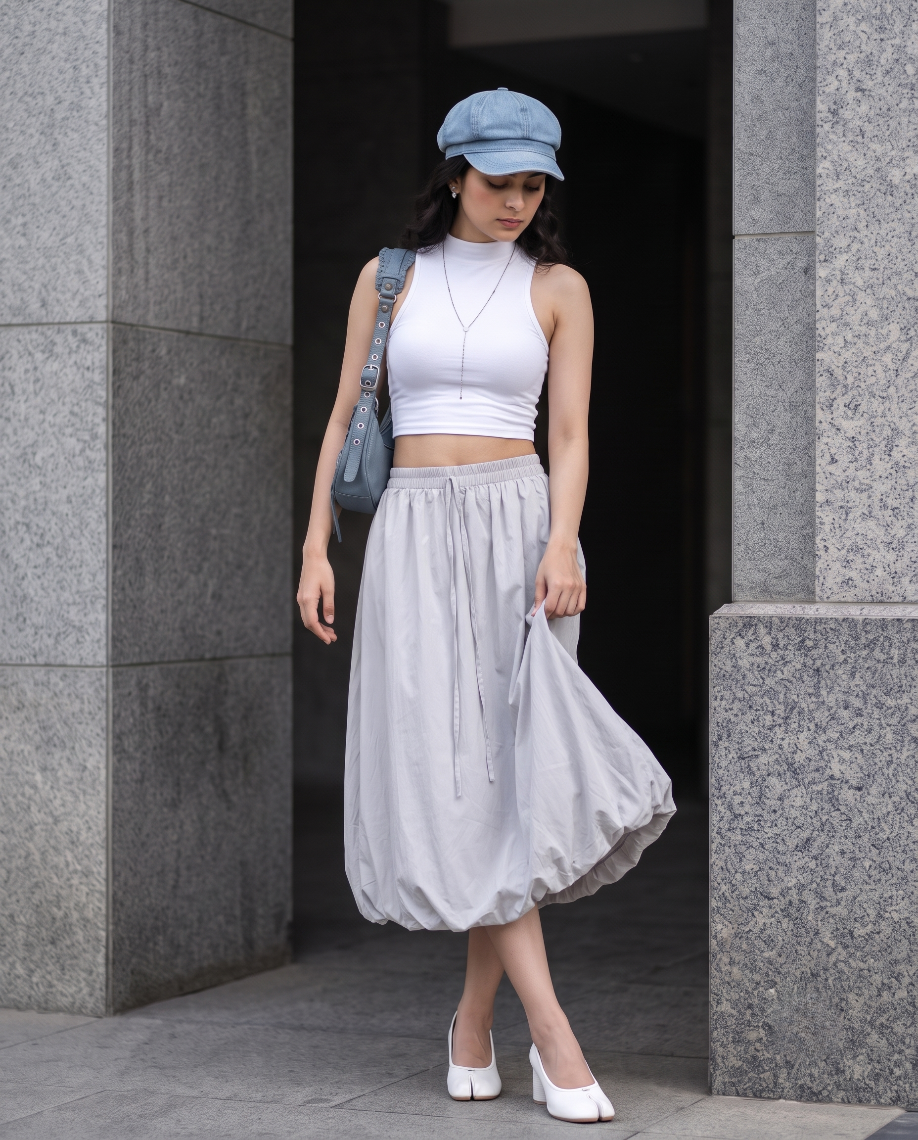 Elara Bubble Skirt – Soft Grey