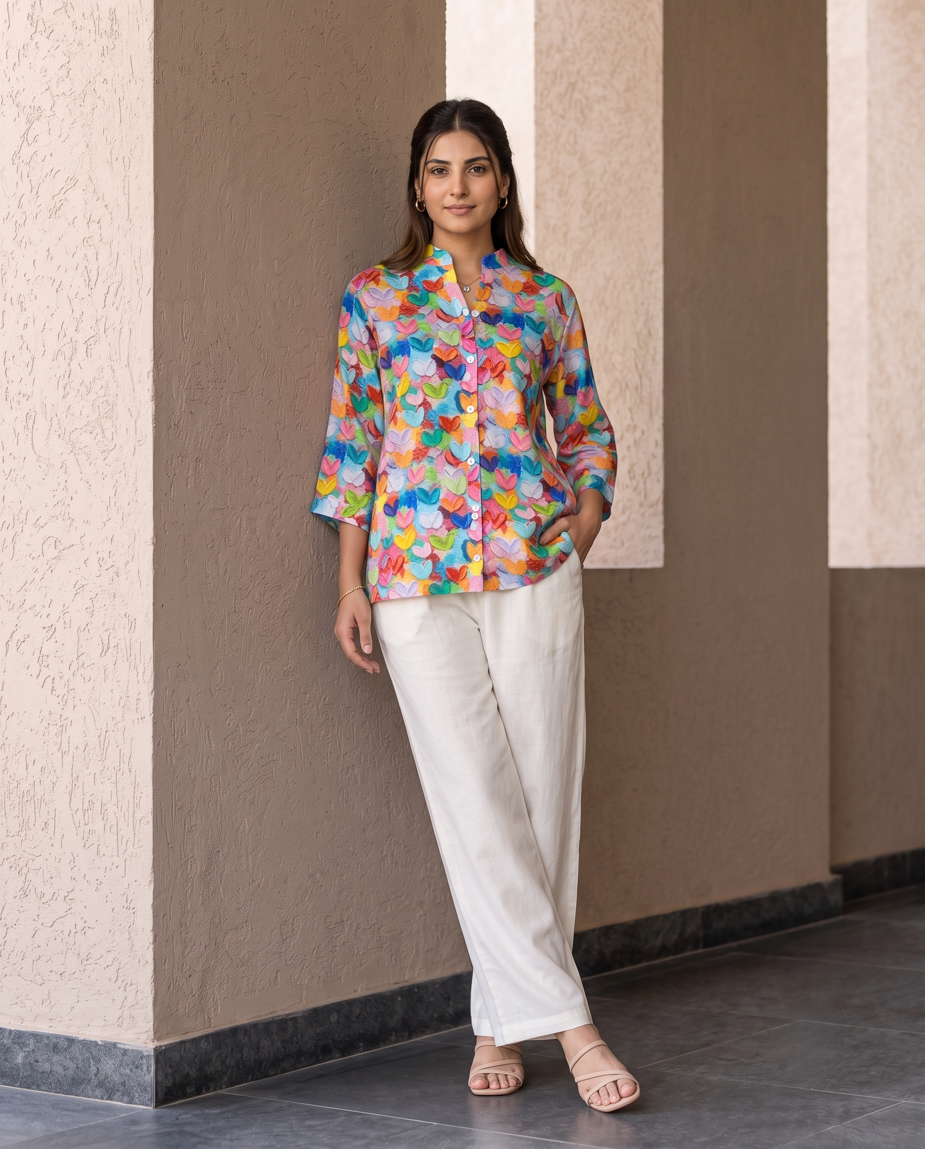 Bamboo Silk 150 GM Heart Print Shirt