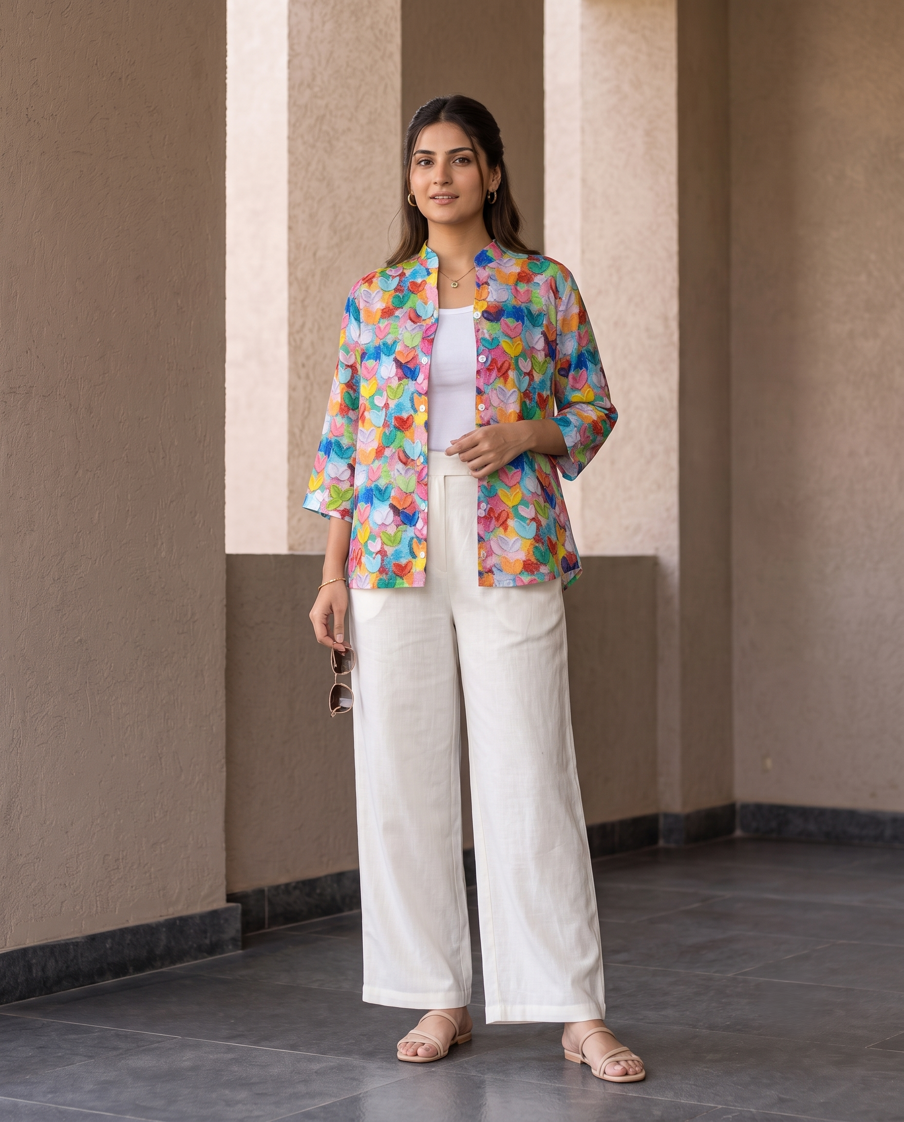 Bamboo Silk 150 GM Heart Print Shirt