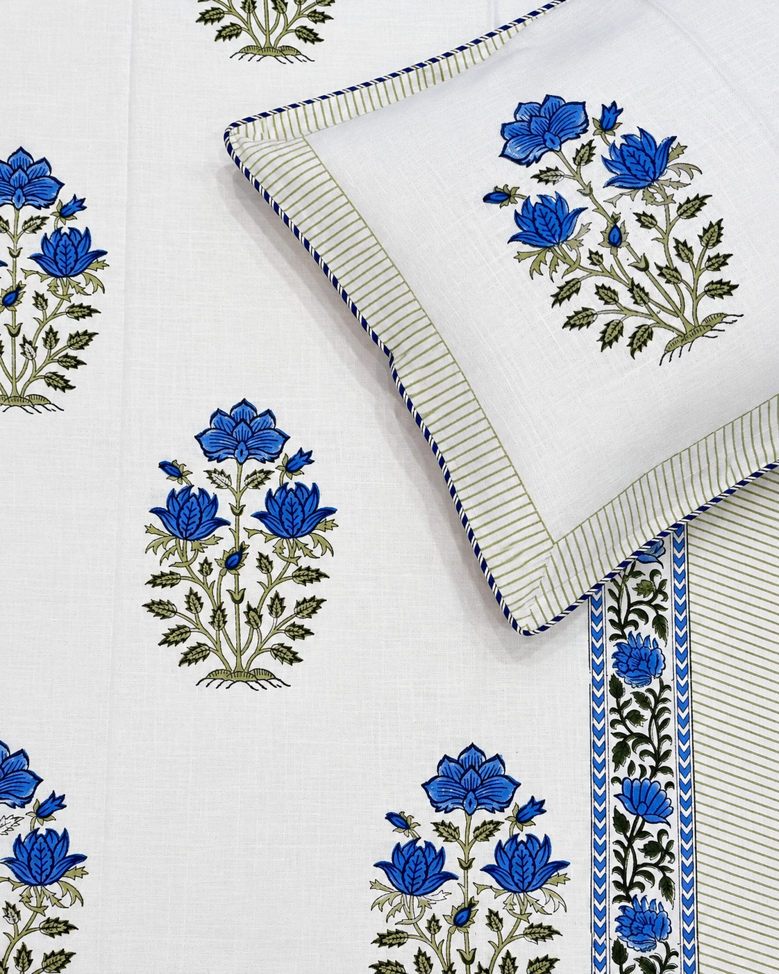 NEEL PUSHPA HAND BLOCK LINEN BEDCOVER