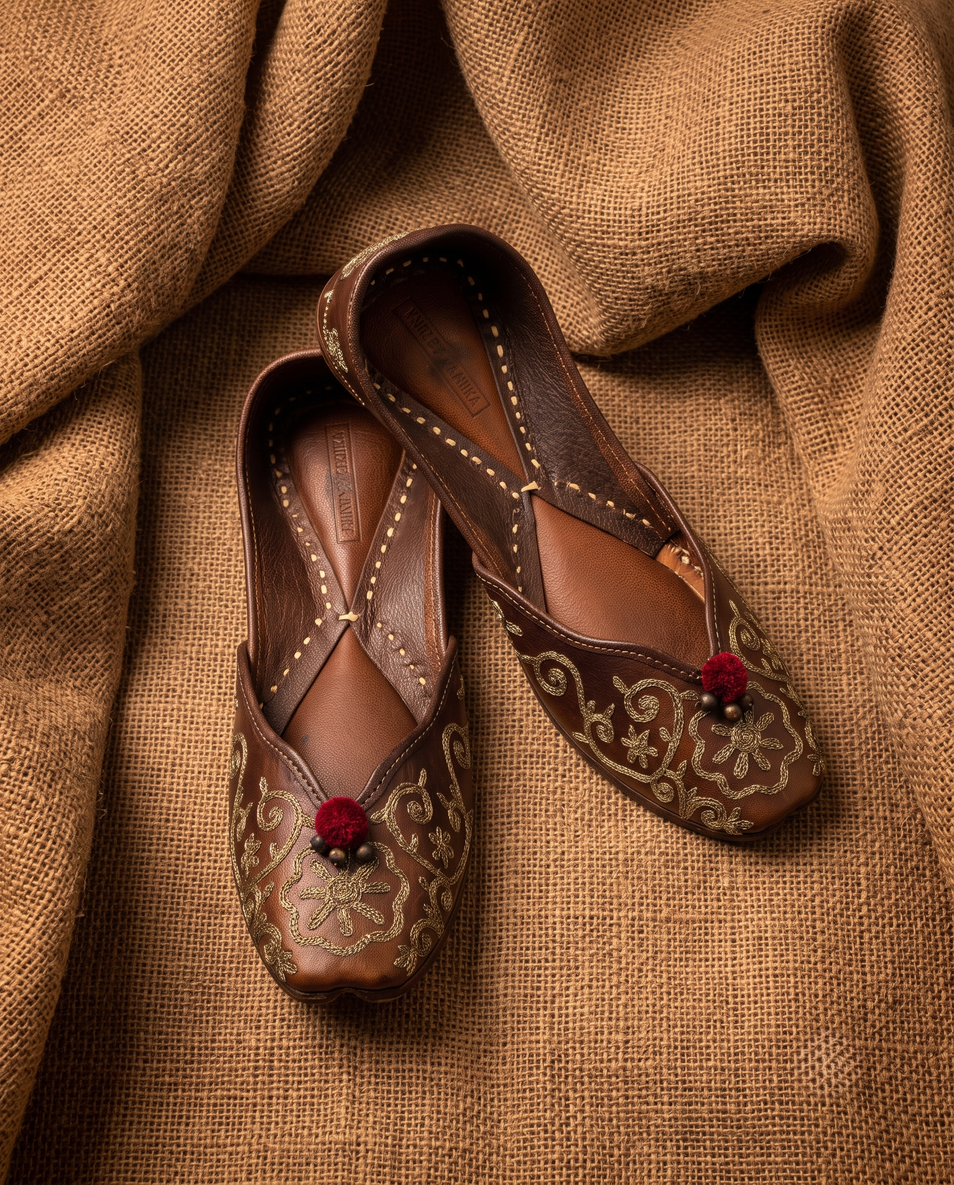 Mocha Royale Floral Pure Leather Handcrafted Jutti
