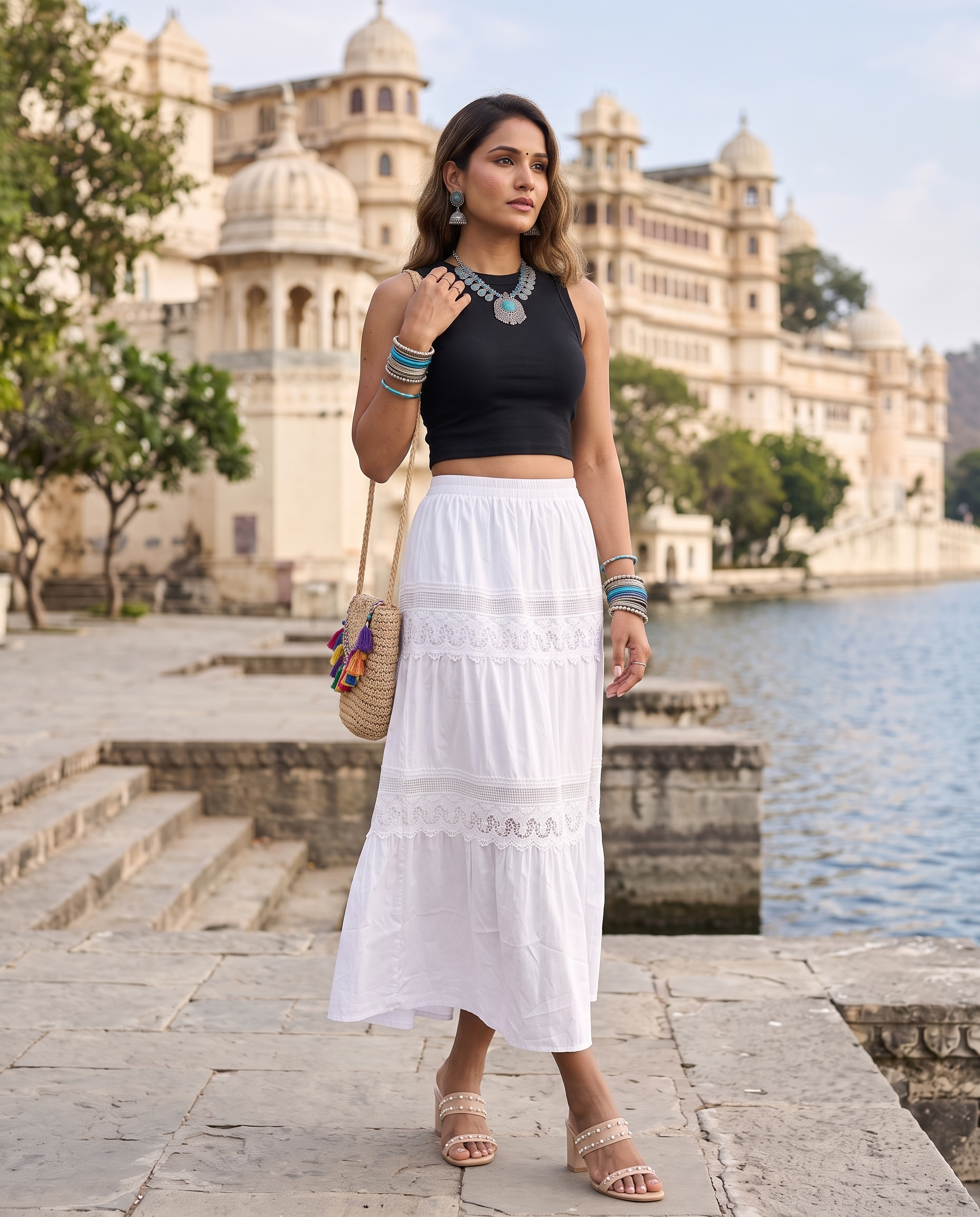 LUNA LACE TIERED SKIRT – IVORY WHITE