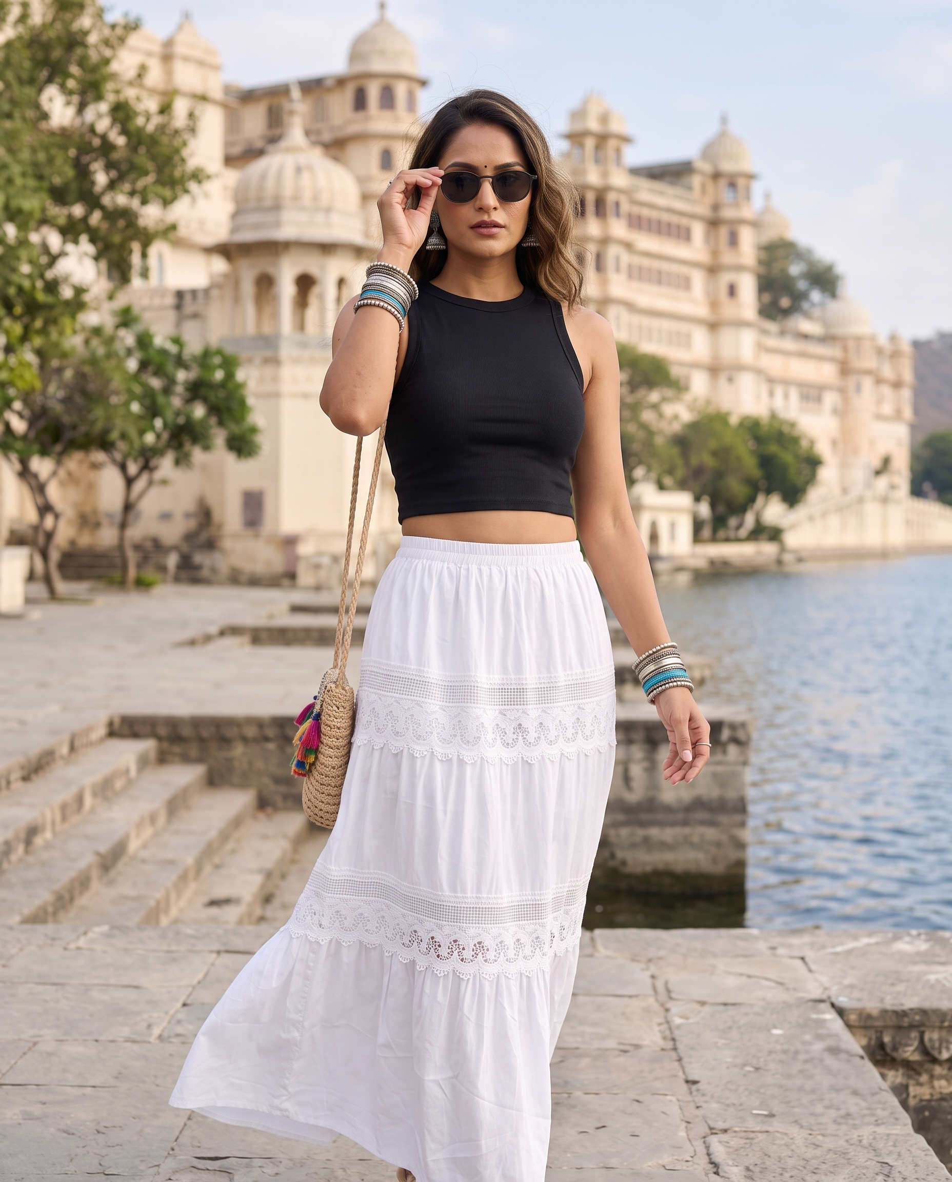 LUNA LACE TIERED SKIRT – IVORY WHITE