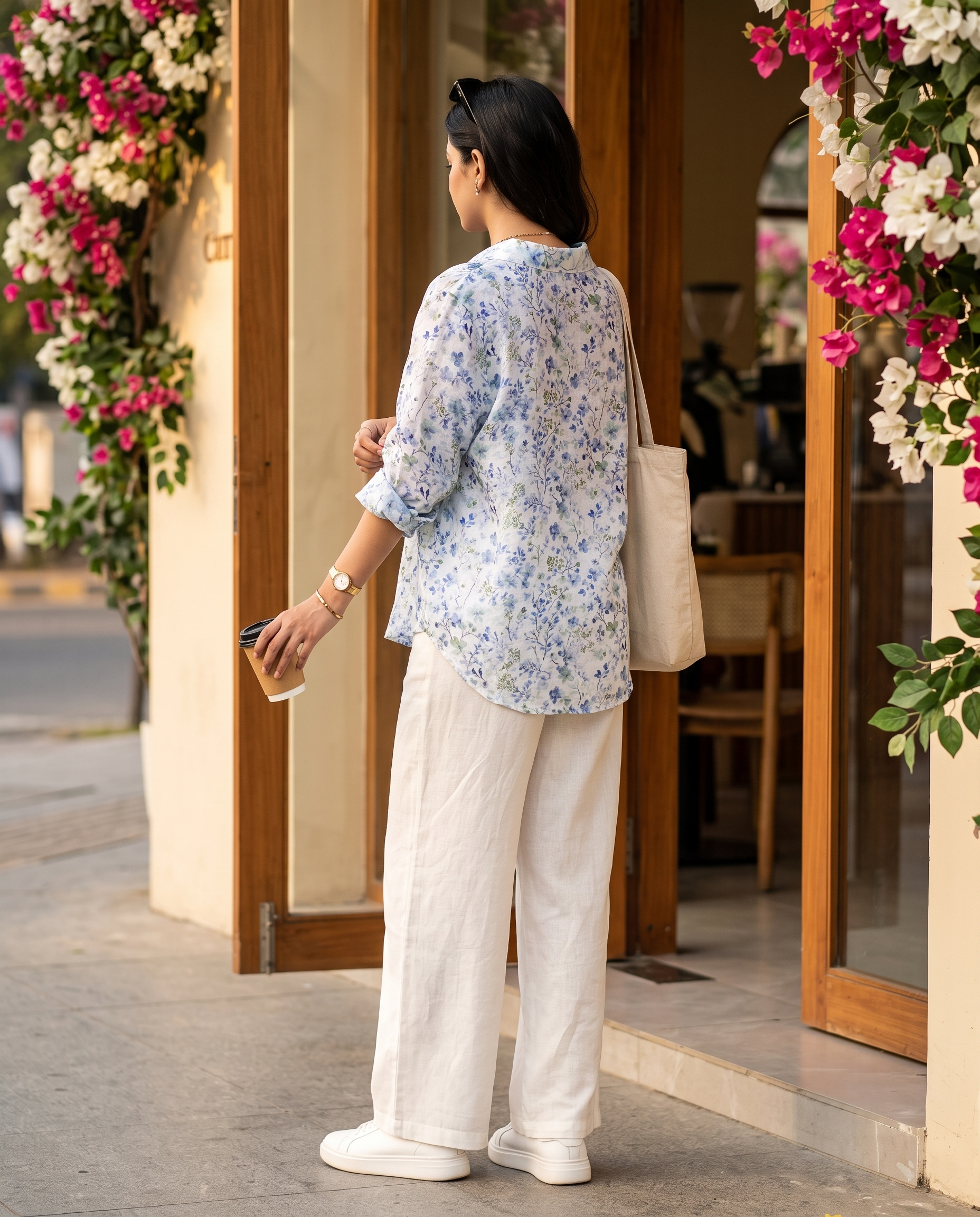 Bamboo Silk 150 GM Blue Floral Shirt