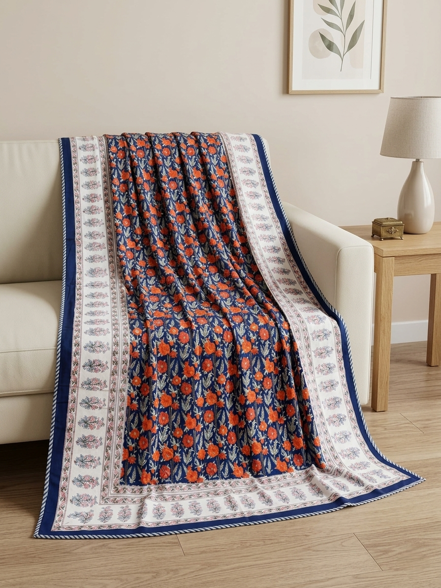 INDIGO BLOSSOM GARDEN REVERSIBLE SINGLE DOHAR PREMIUM COTTON