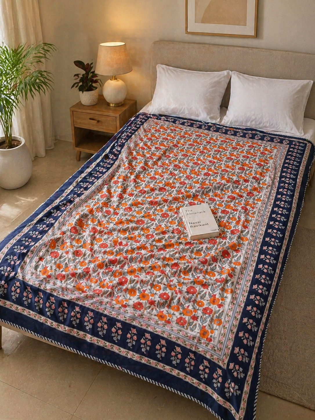 INDIGO BLOSSOM GARDEN REVERSIBLE SINGLE DOHAR PREMIUM COTTON