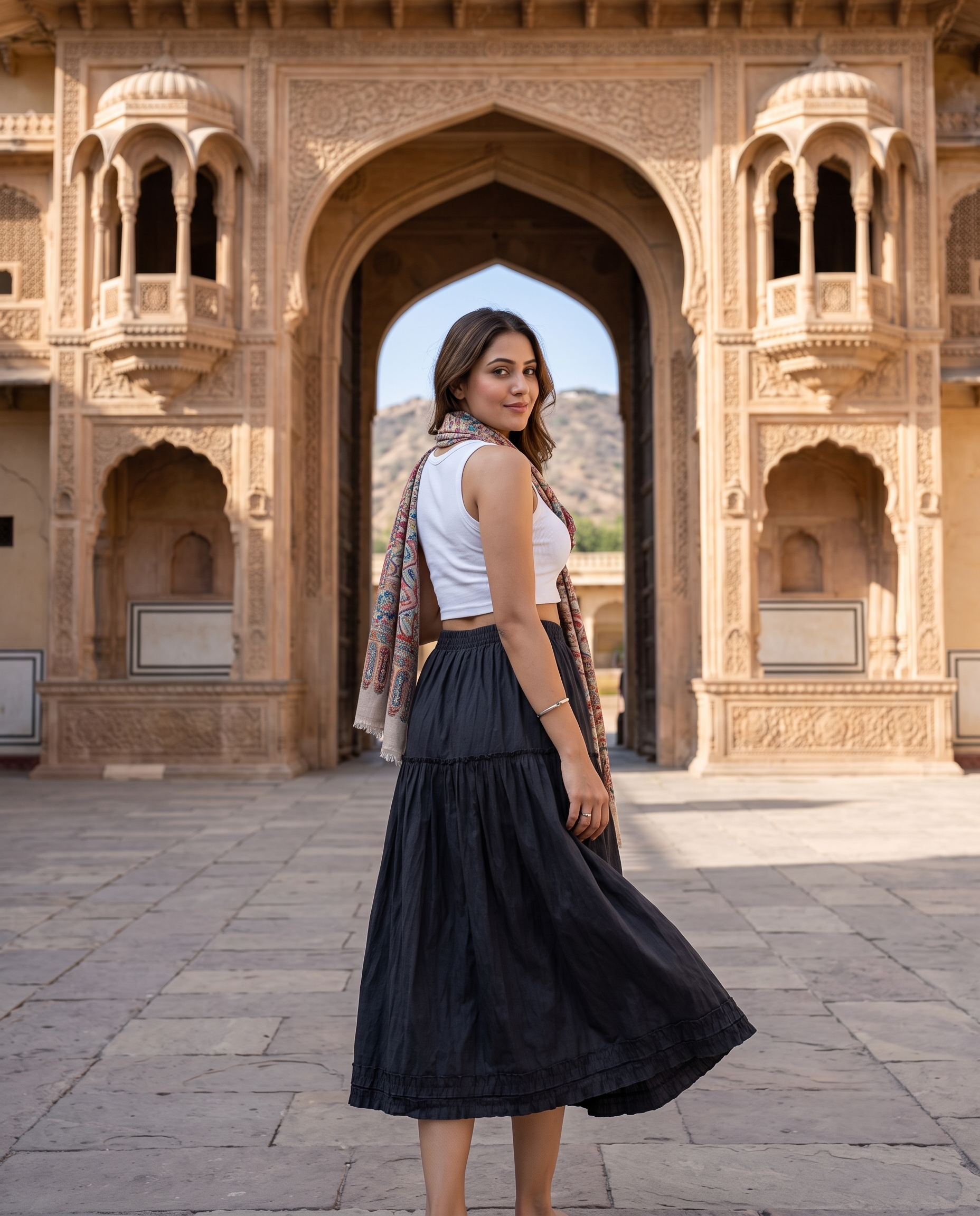 Aurelia Tiered Midi Skirt – Classic Black