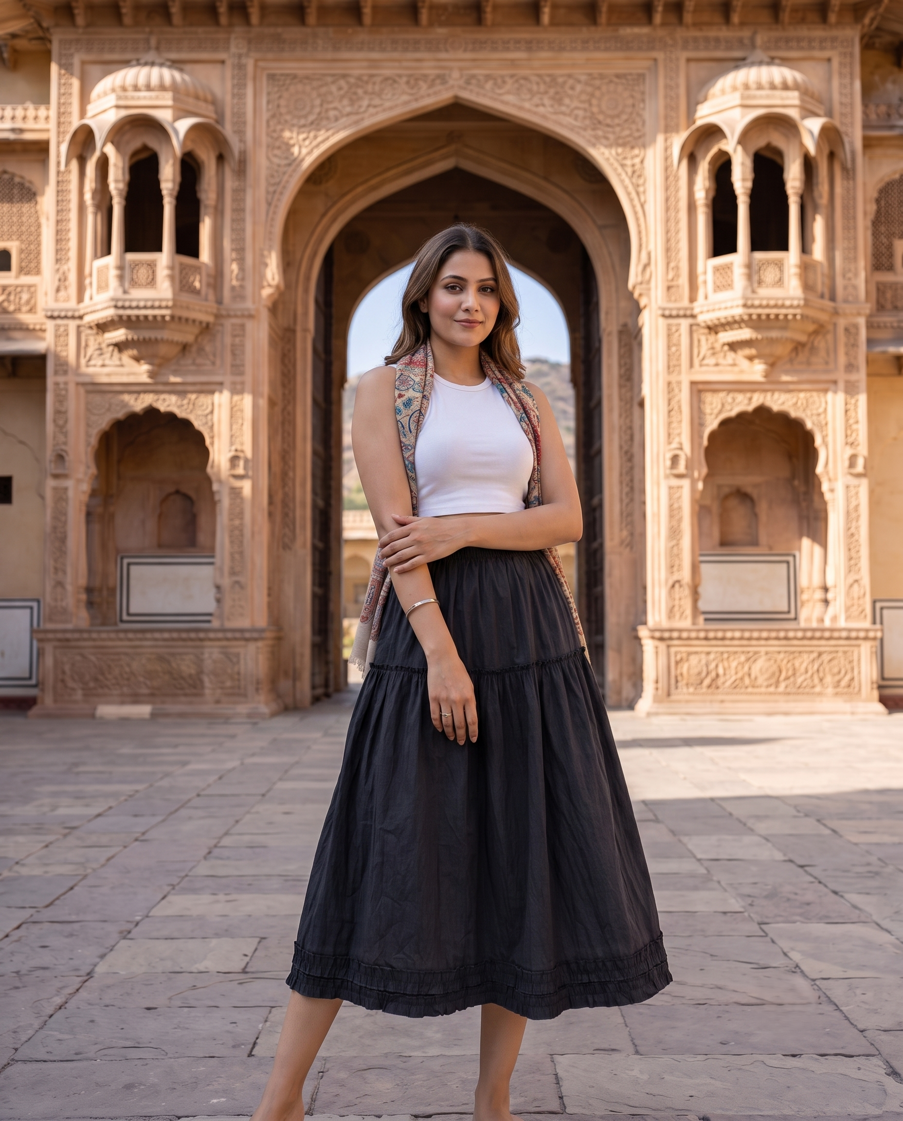 Aurelia Tiered Midi Skirt – Classic Black