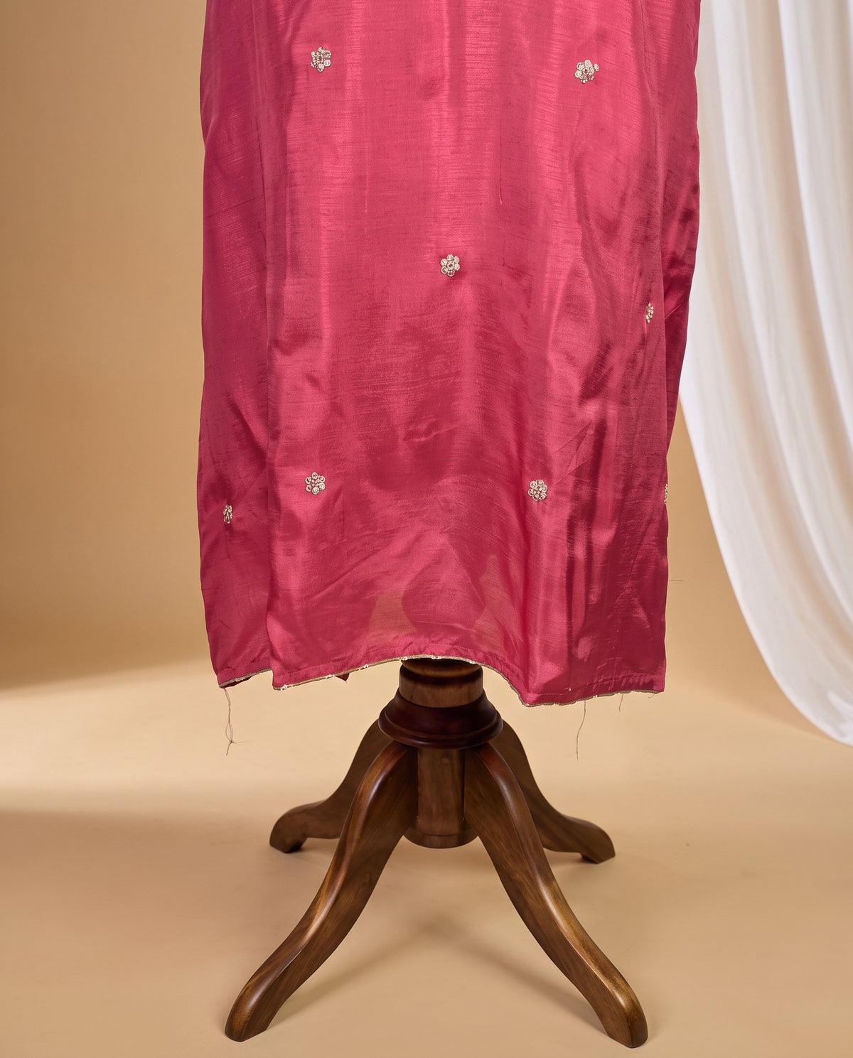 Rose Pink Embroidered Yoke 3 PC Suit Fabric with Banarasi Dupatta