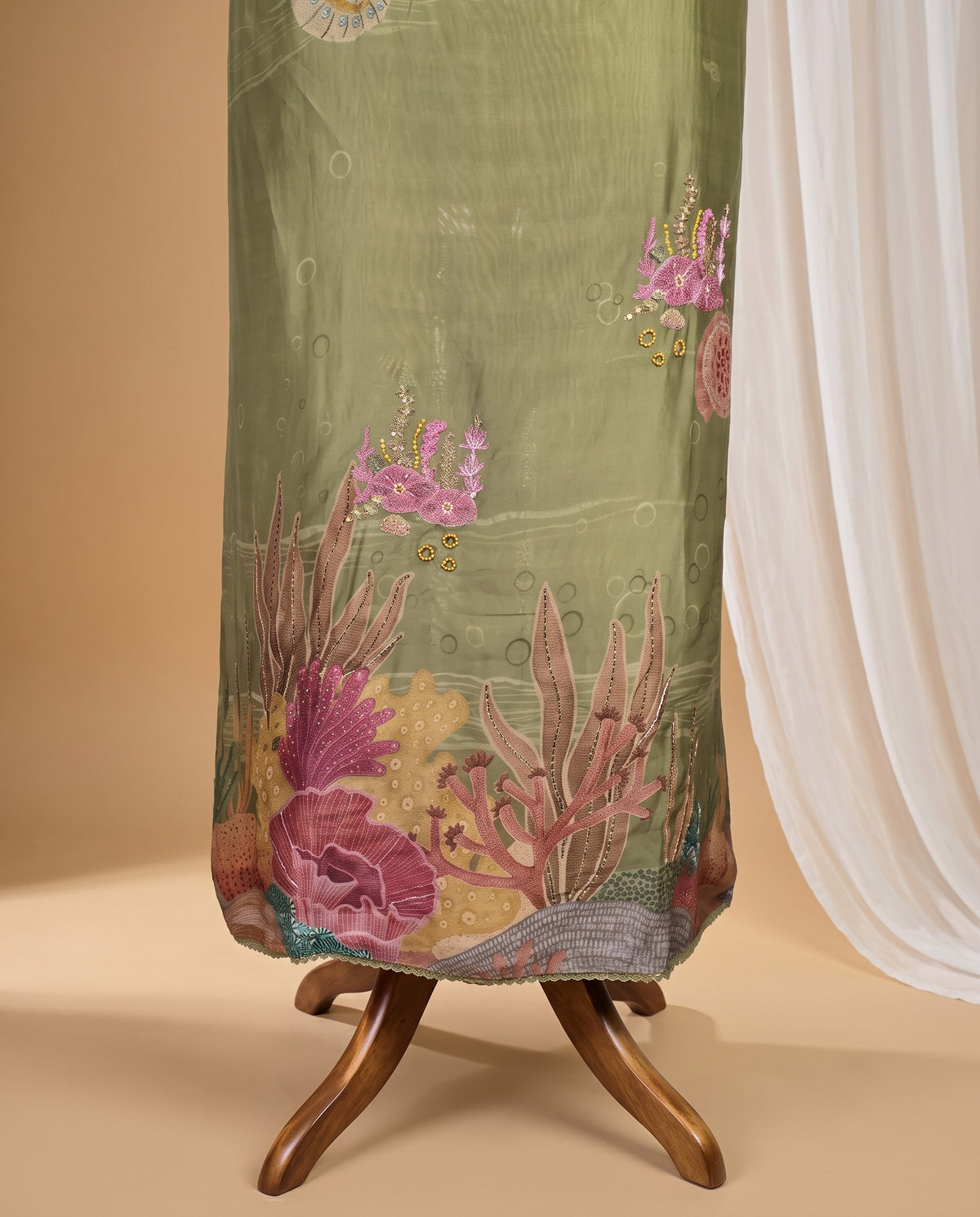 Olive Coral Reef Print 3 PC Suit Fabric