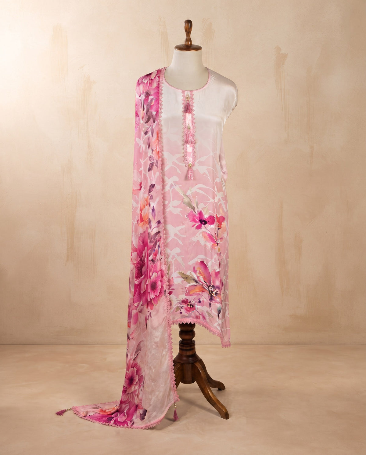 Blush Pink Watercolour Floral 3 PC Suit Fabric