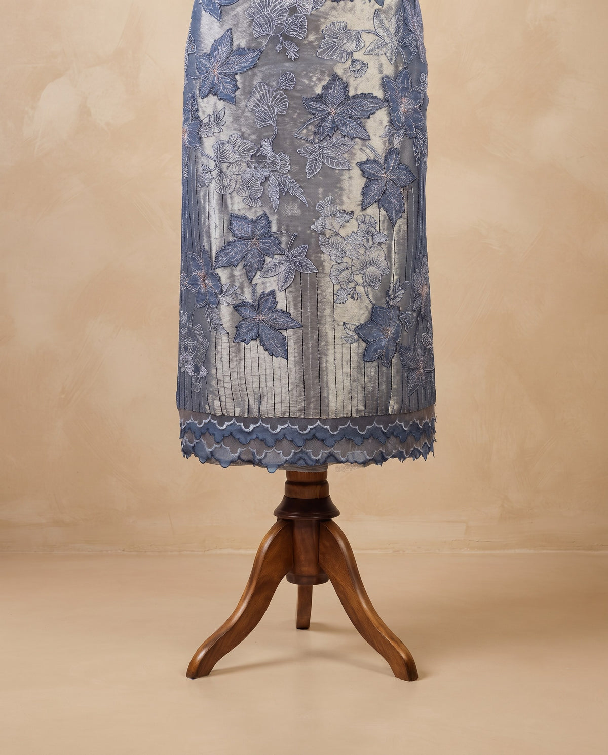 Steel Blue Tissue Floral Applique 3 PC Suit Fabric