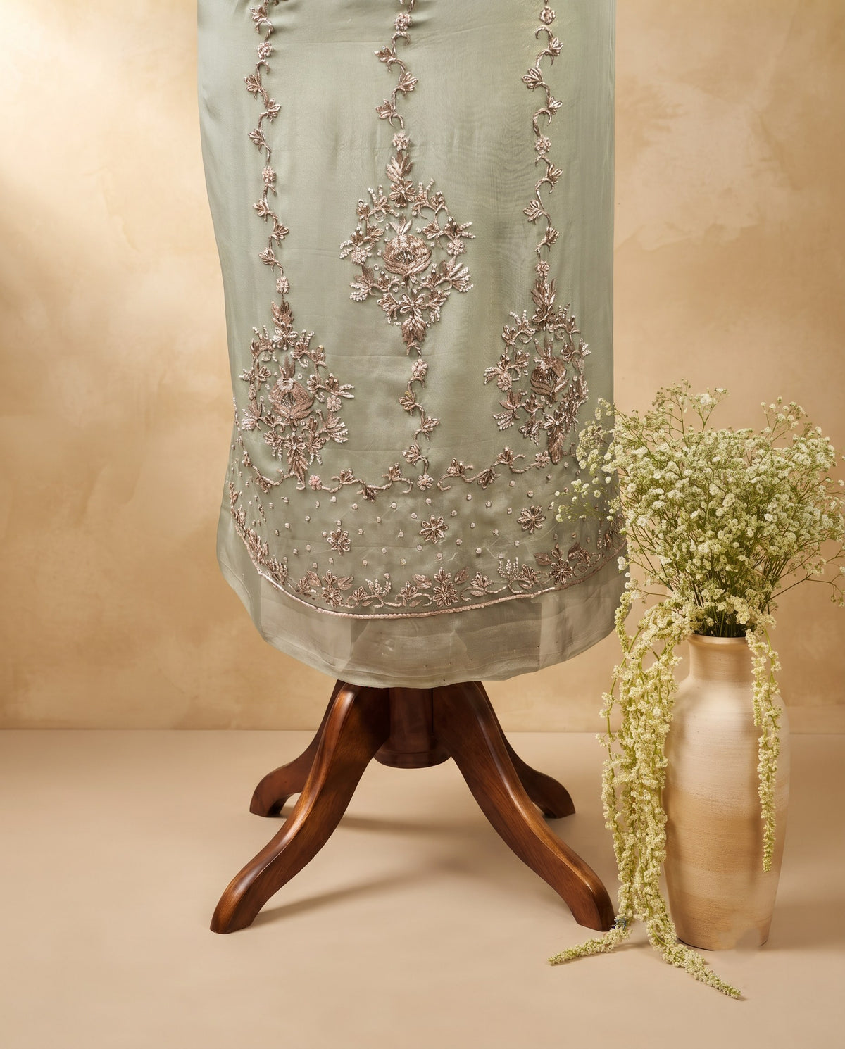 Mint Pearl Zari Embroidered 3 PC Suit Fabric