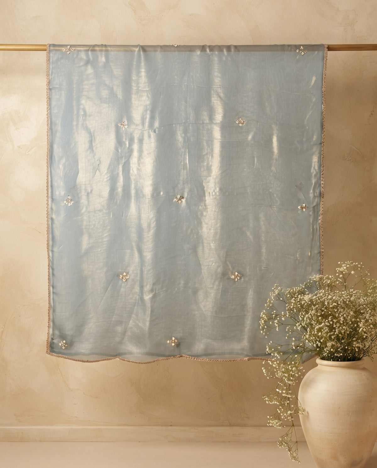 Ice Blue Tissue Gota Butti 3 PC Suit Fabric