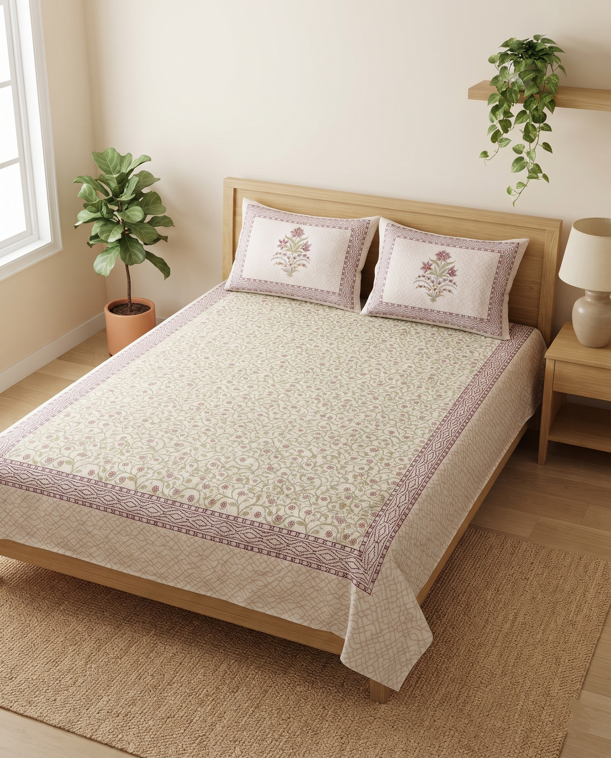 The Ivory Floral Vine Premium Cotton Bedsheet