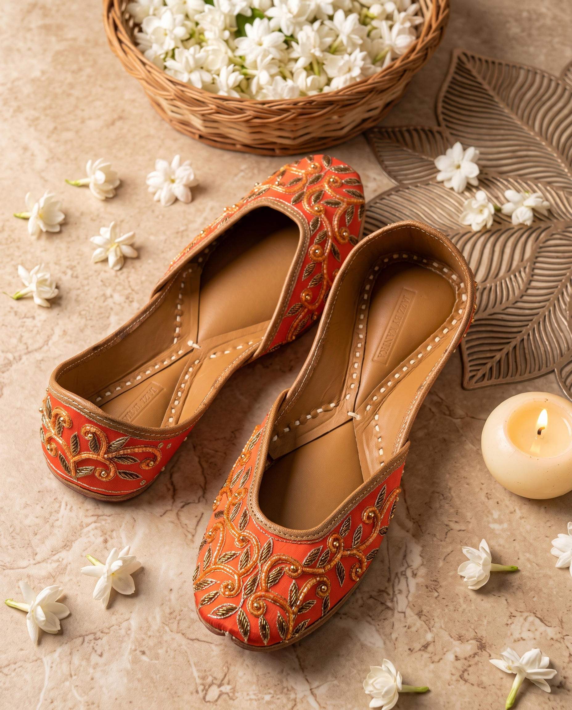Saffron Royale Embroidered Pure Leather Handcrafted Jutti