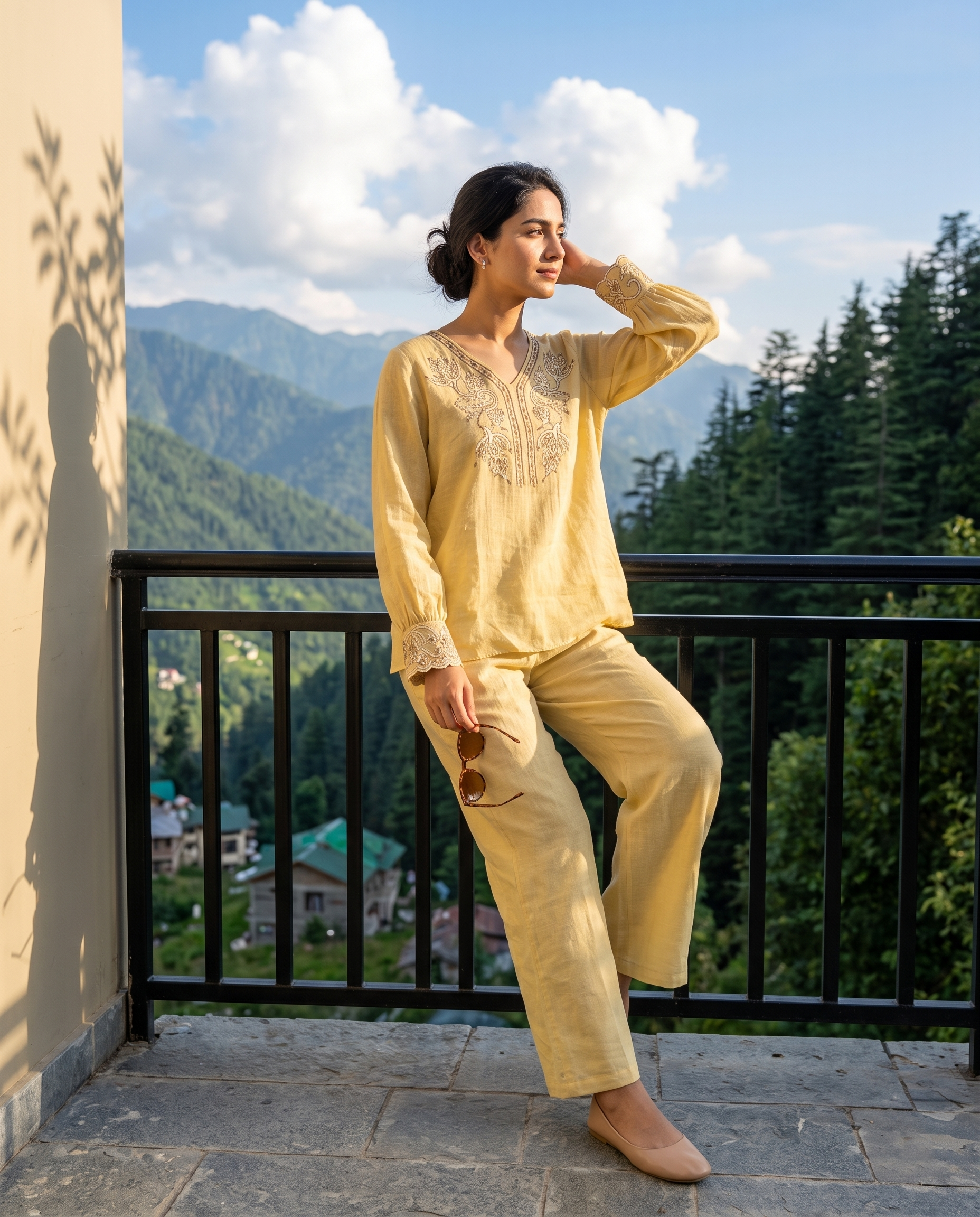Mustard Bloom Embroidered European Linen Top - Mustard Yellow