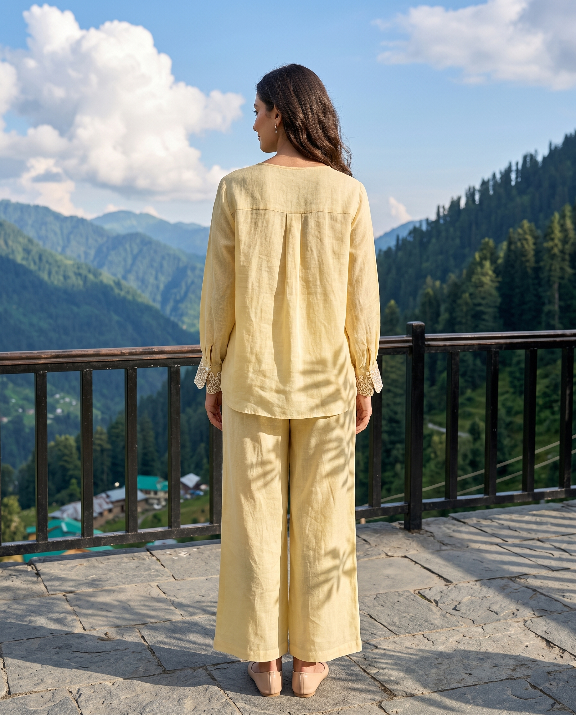 Mustard Bloom Embroidered European Linen Top - Mustard Yellow