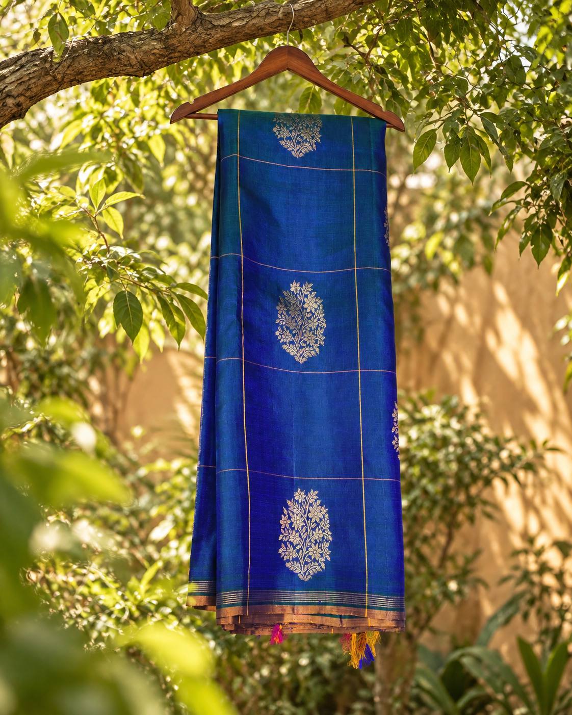 Peacock Blue Purple Silver Zari Kanjivaram Saree