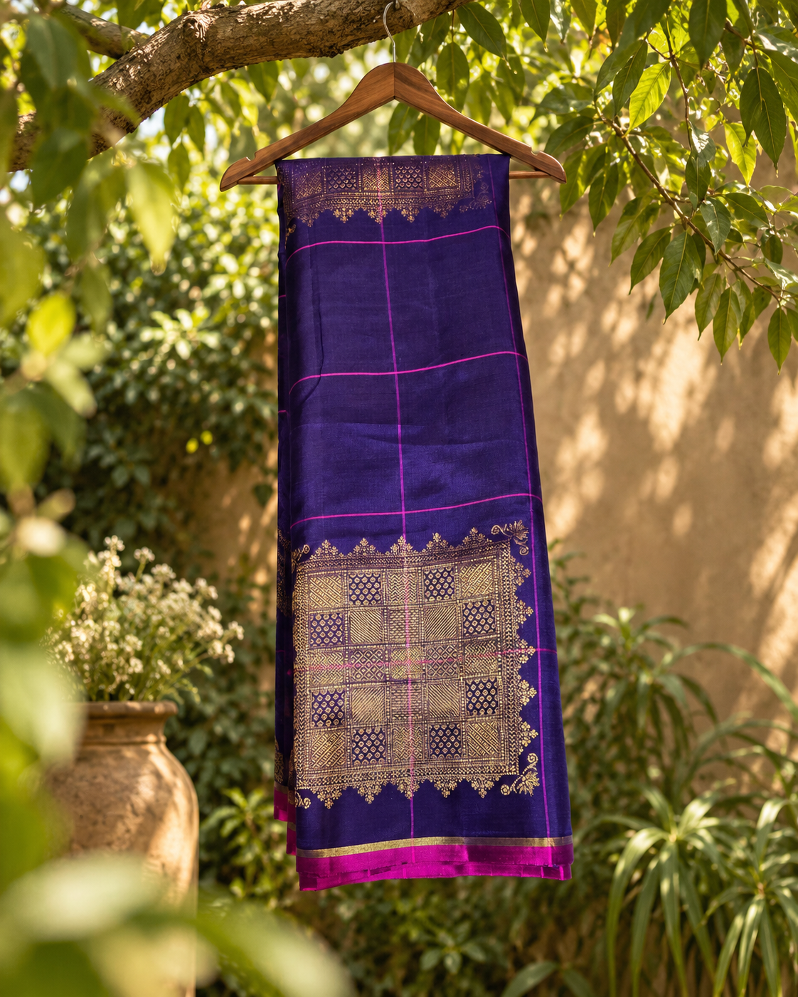 Royal Blue Checkerboard Zari Kanjivaram Saree