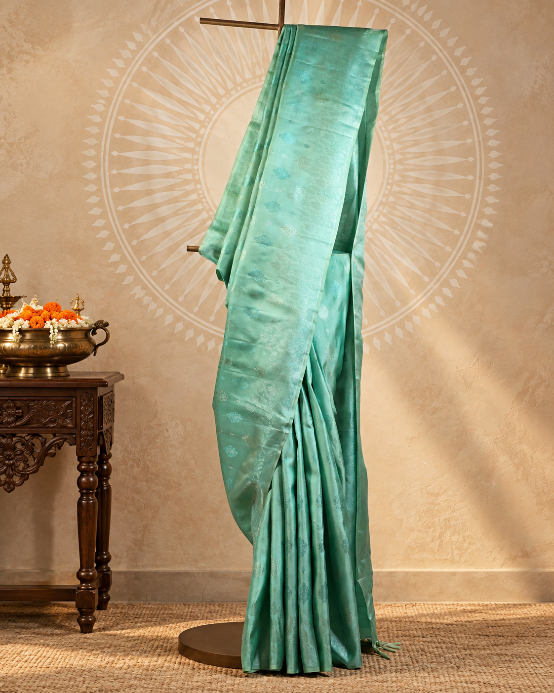 Sea Green Tone On Tone Zari Kanjivaram Saree