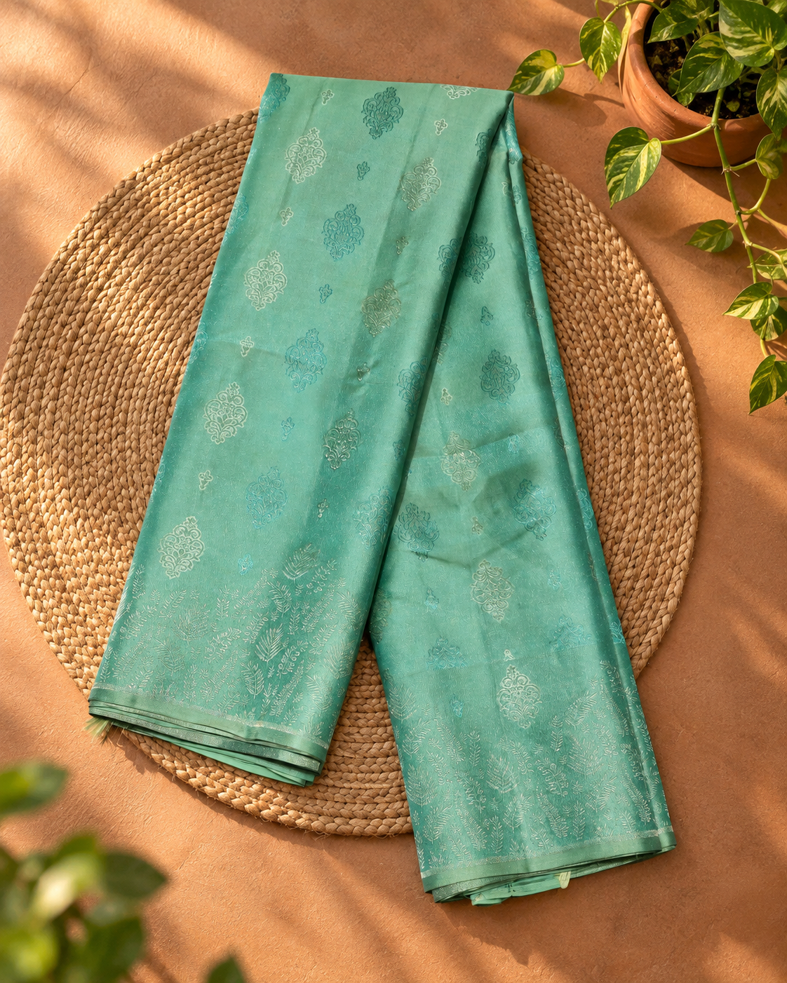 Sea Green Tone On Tone Zari Kanjivaram Saree