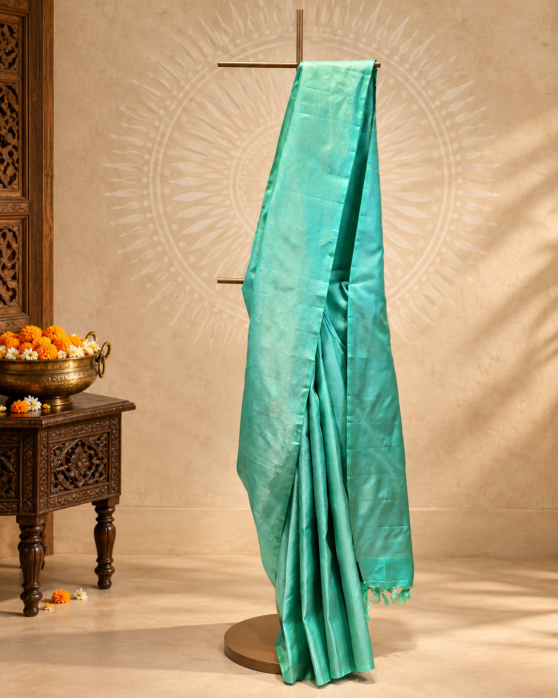 Jade Green Silver Brocade Kanjivaram Saree