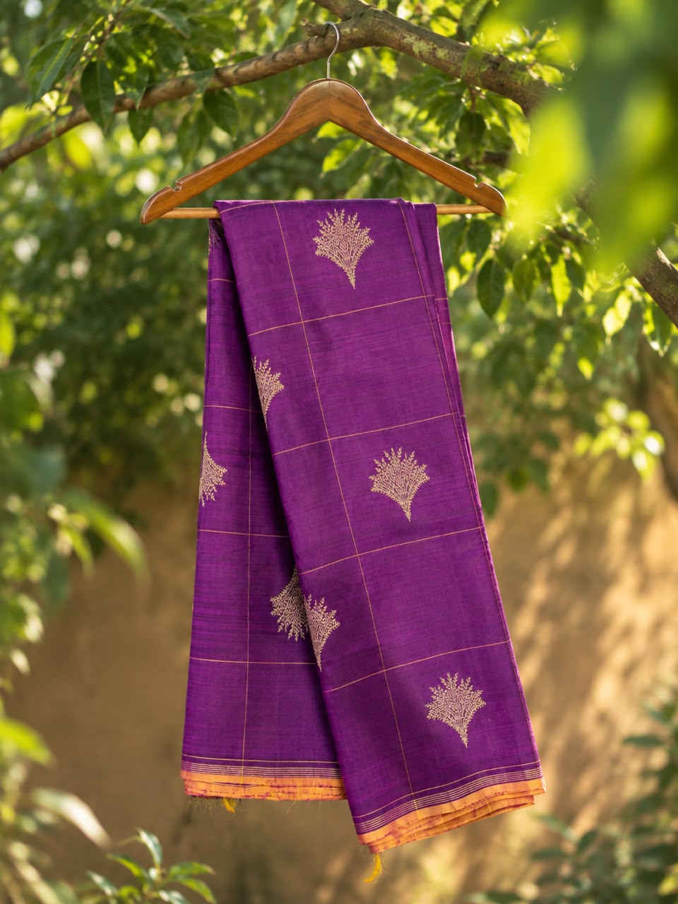 Grape Purple Gold Checks Buta Kanjivaram Saree