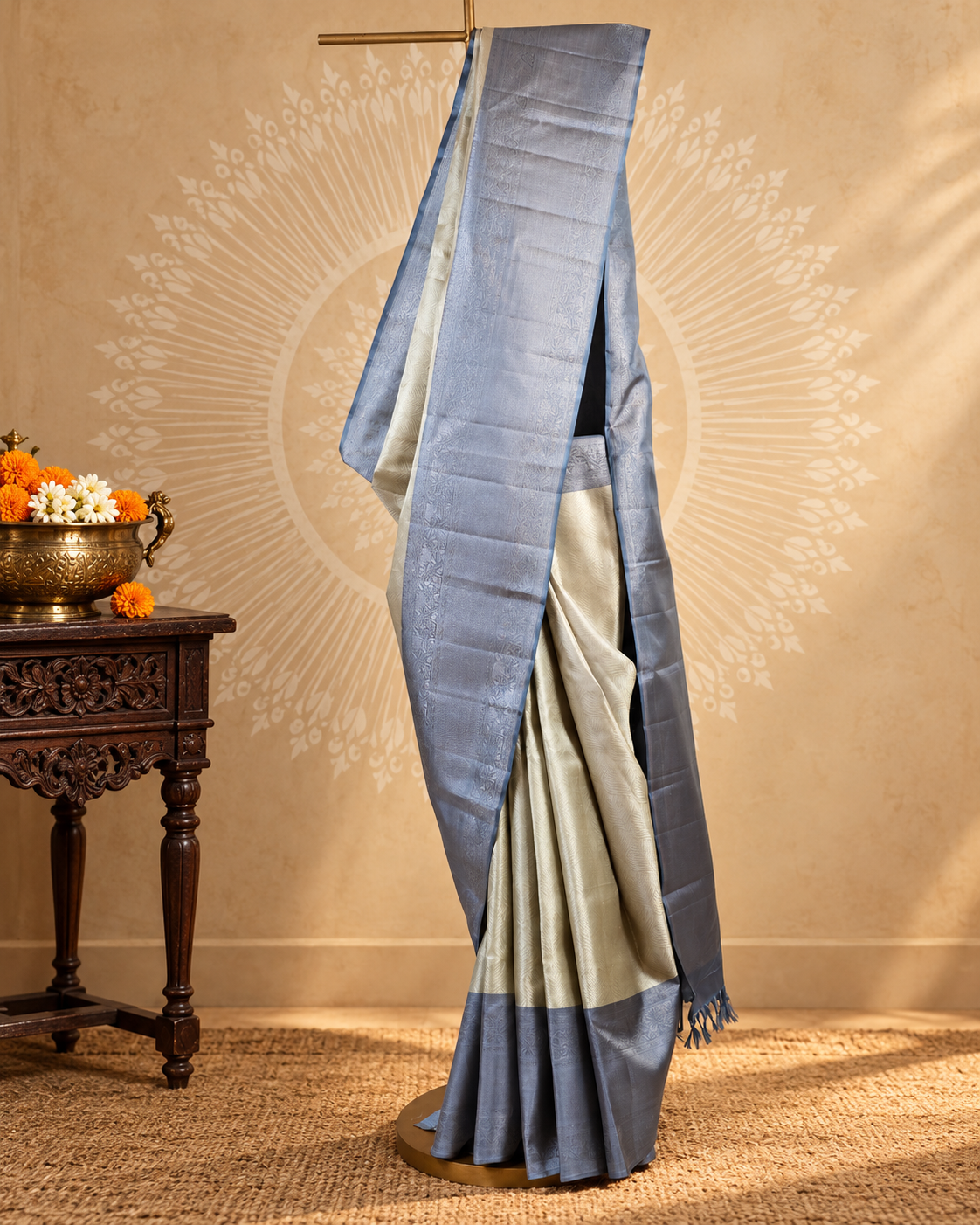 Silver Grey Zari Kanjivaram Saree