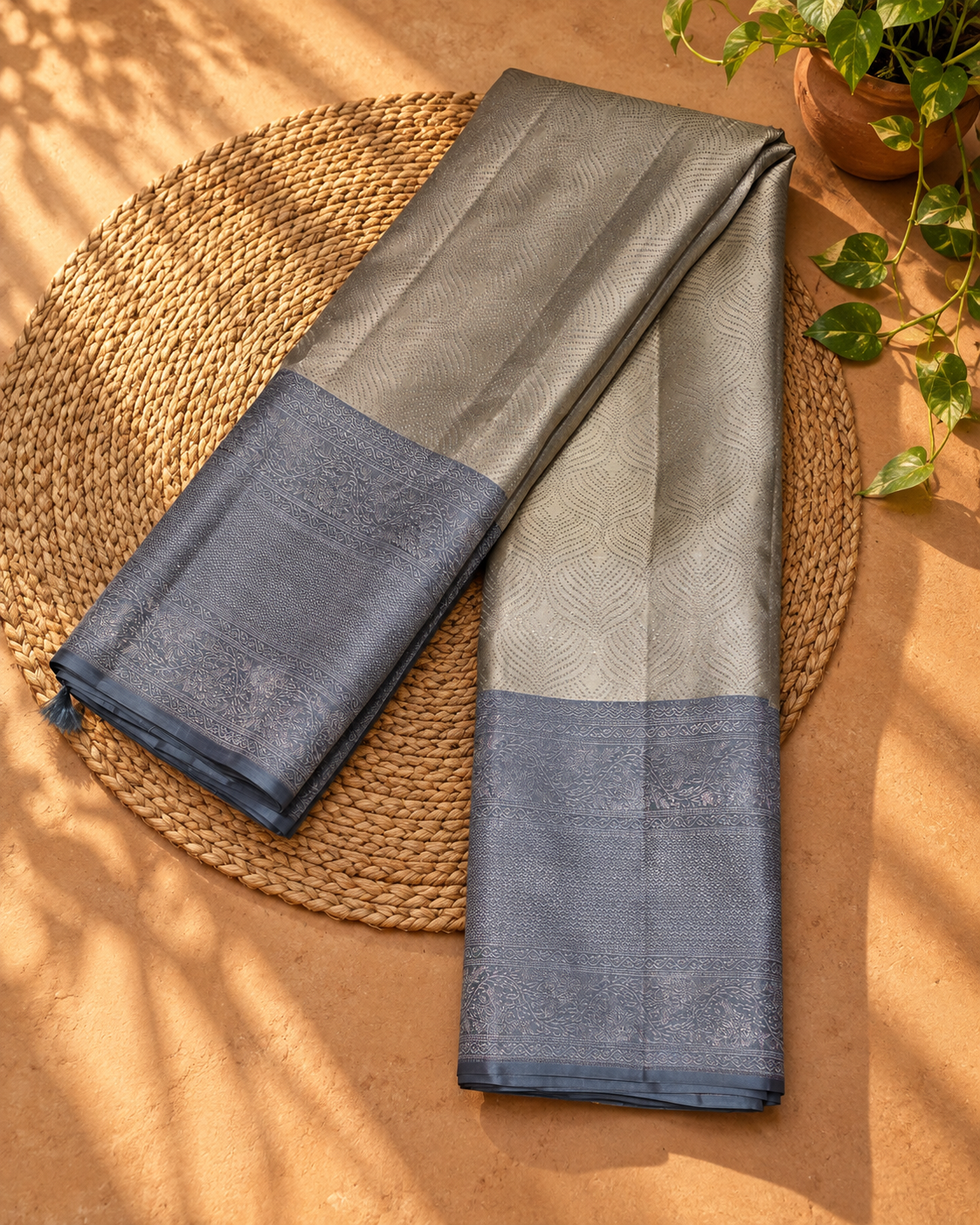 Silver Grey Zari Kanjivaram Saree