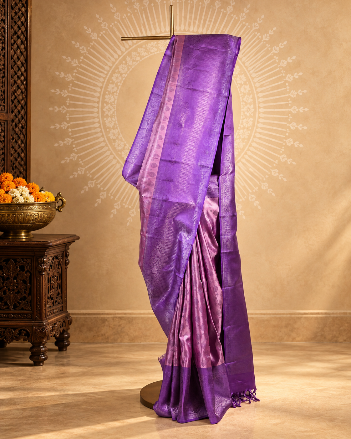 Mauve Purple Silver Zari Kanjivaram Saree