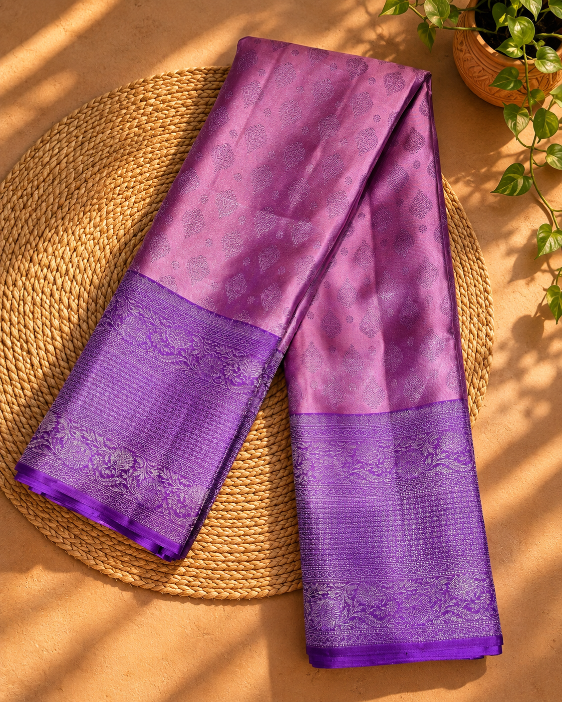 Mauve Purple Silver Zari Kanjivaram Saree