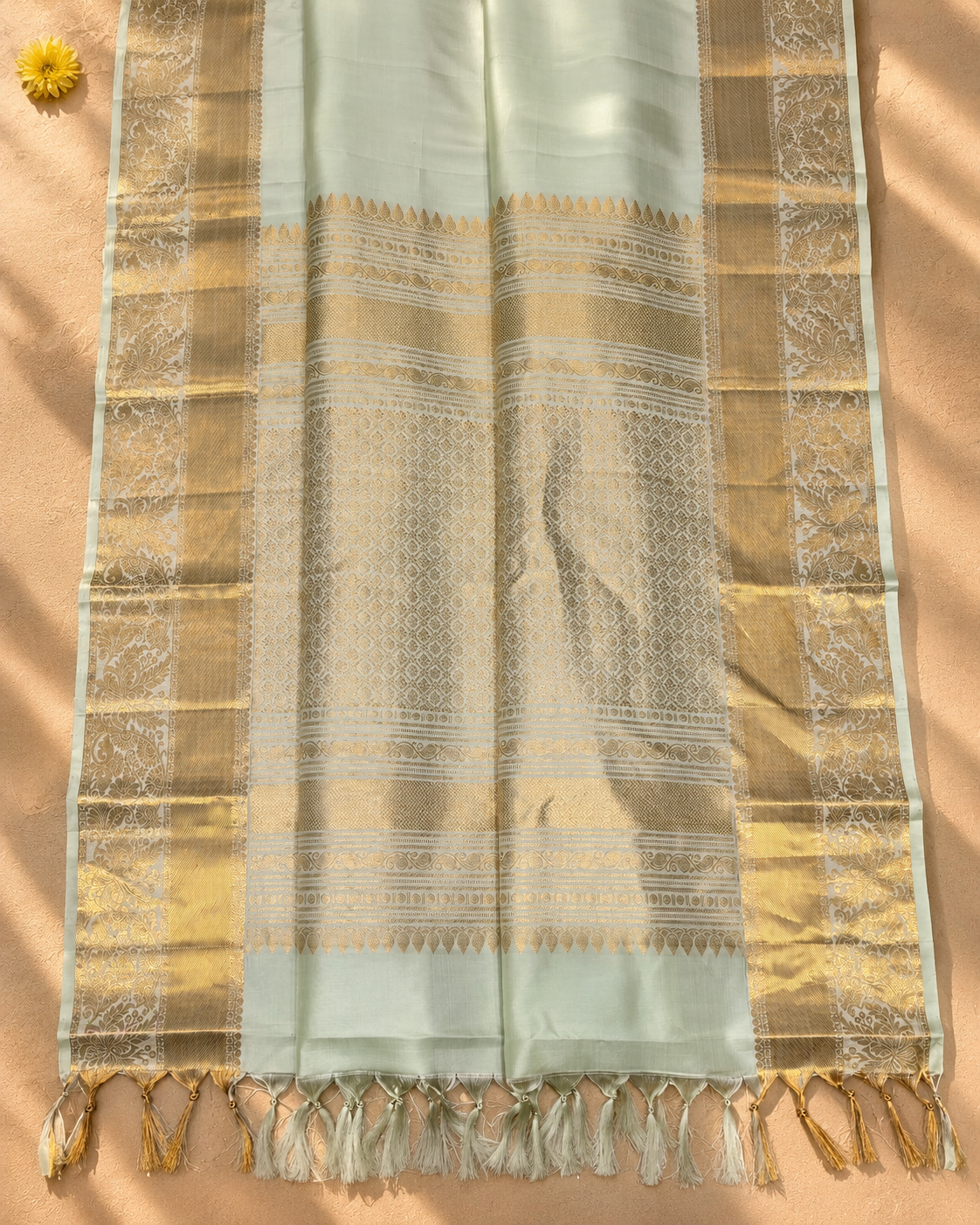 Mint Ivory Floral Zari Kanjivaram Saree