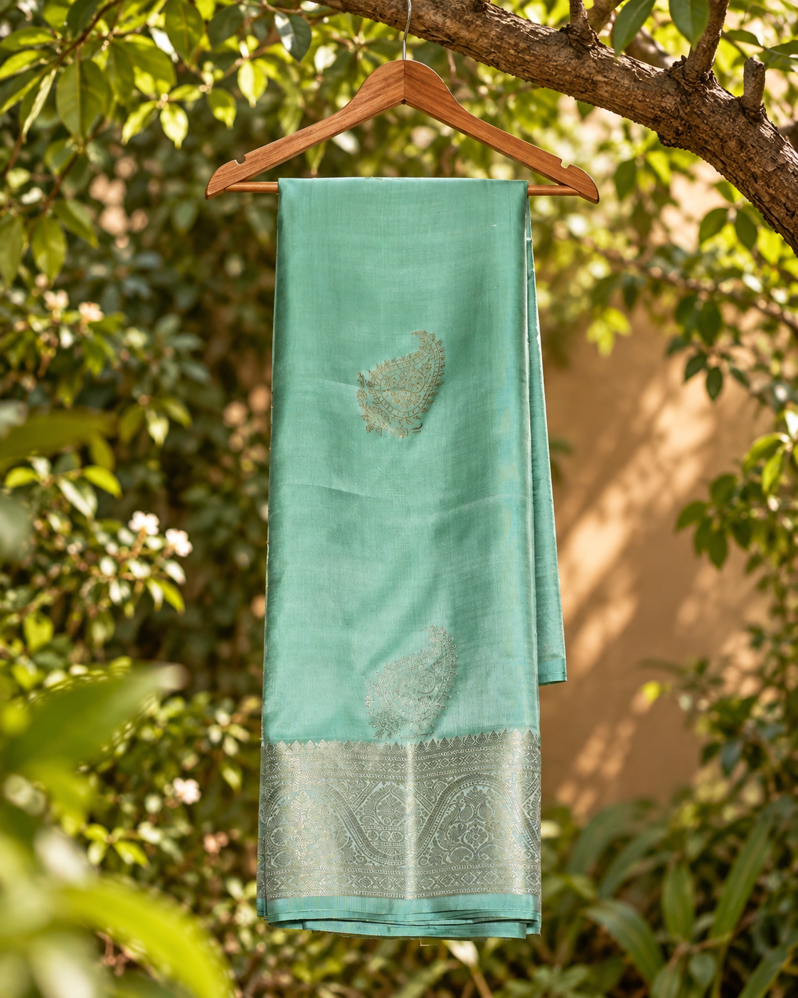 Mint Green Paisley Zari Kanjivaram Saree