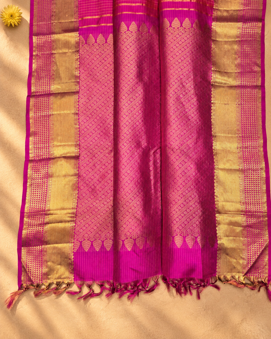 Magenta Gold Leaf Kanjivaram Saree