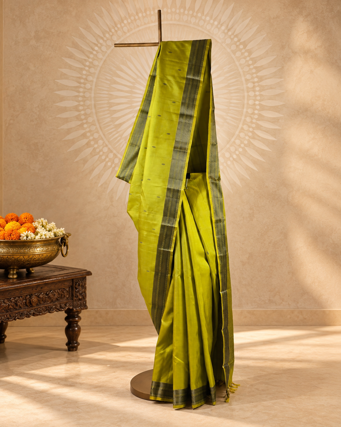 Lime Green Gold Zari Kanjivaram Saree