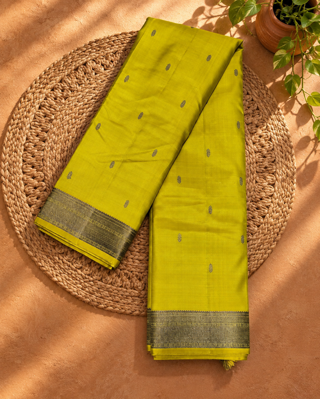Lime Green Gold Zari Kanjivaram Saree