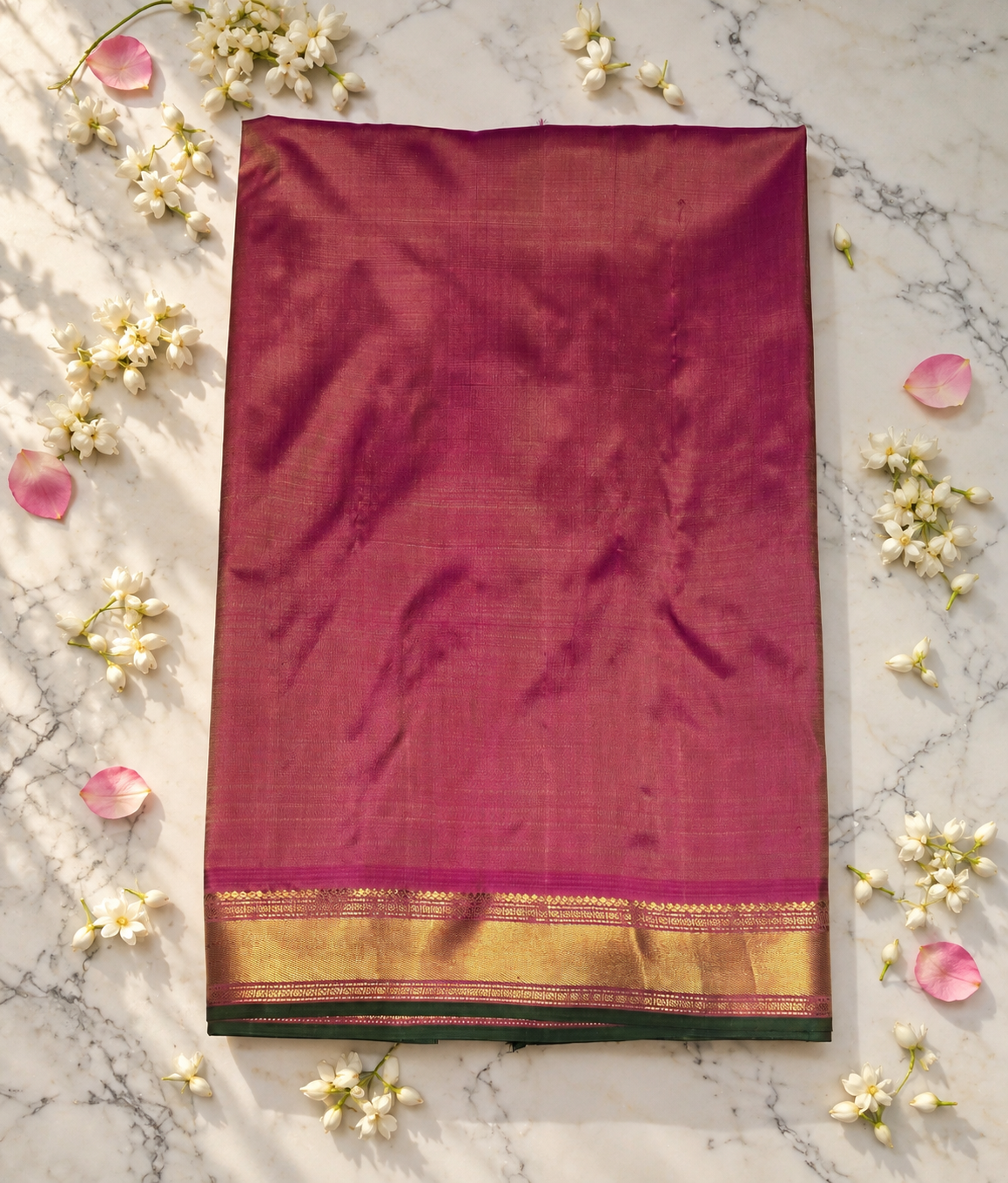 Silver Grey Magenta Gold Zari Kanjivaram Saree