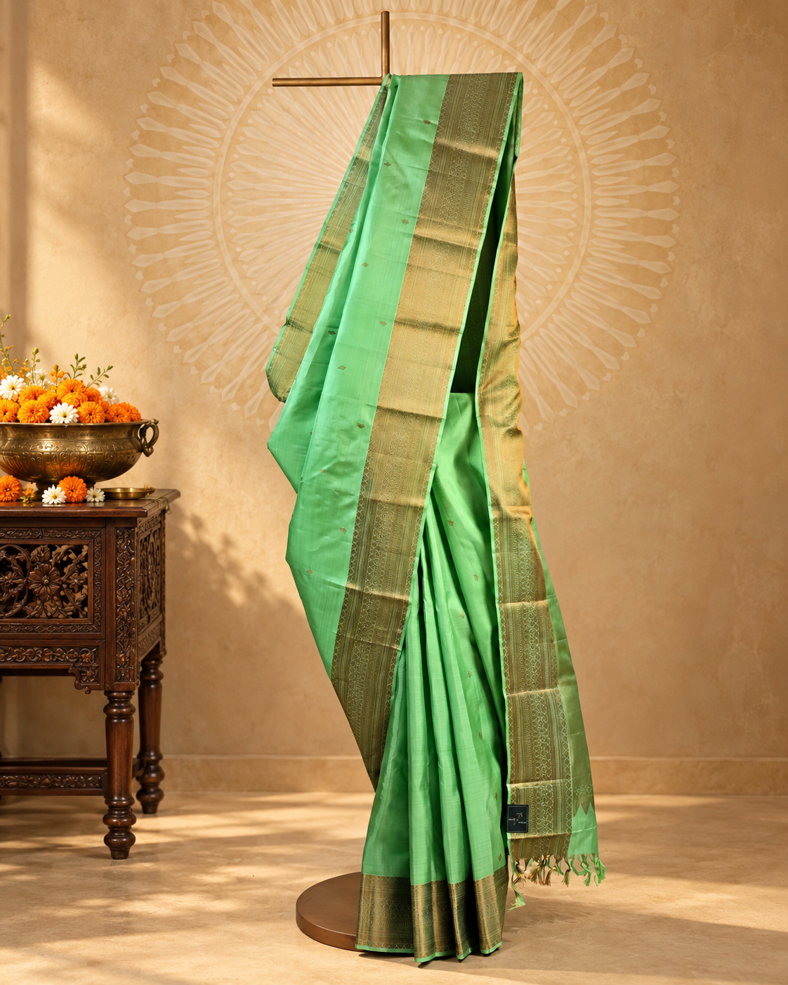 Emerald Green Gold Zari Kanjivaram Saree
