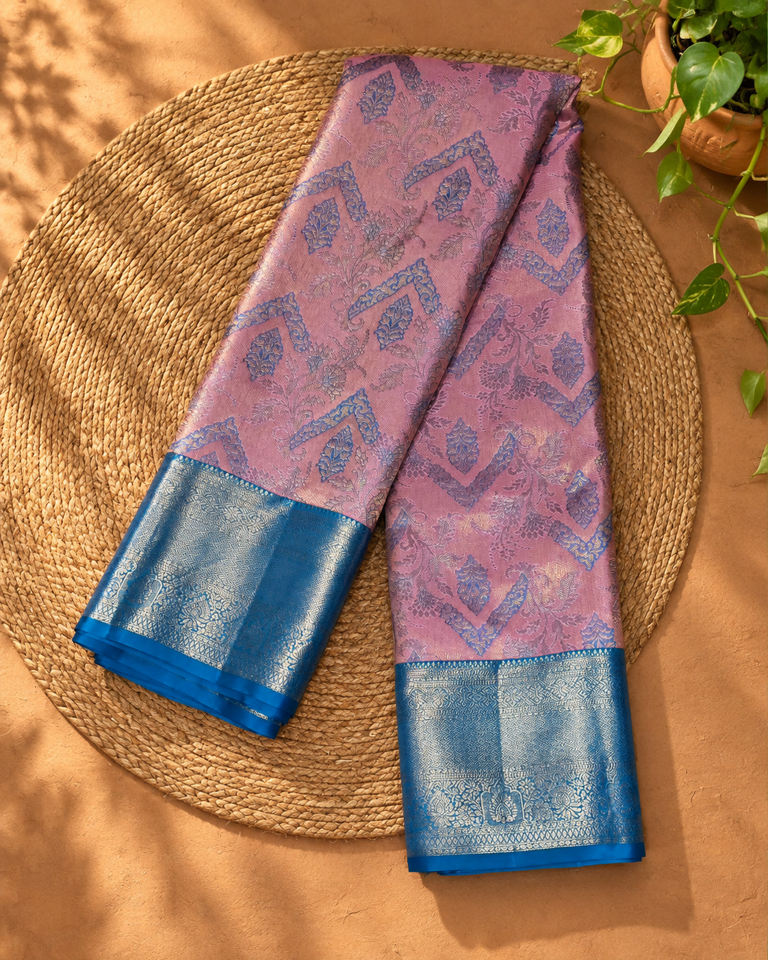Royal Blue Pink Zari Kanjivaram Saree