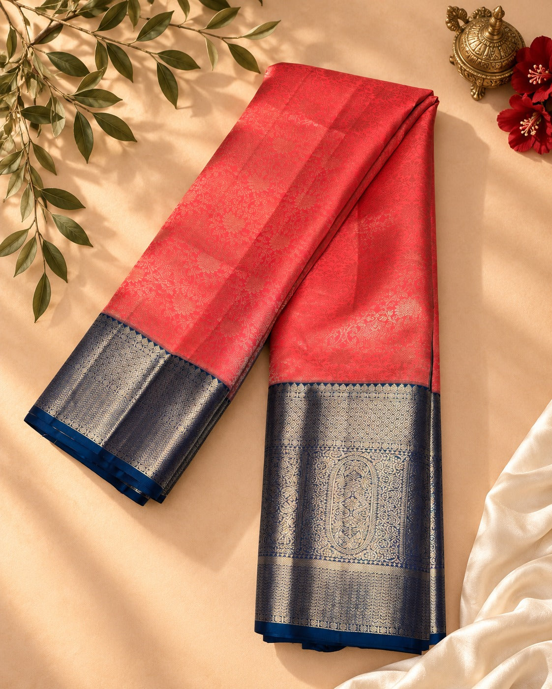 Coral Blue Zari Kanjivaram Saree