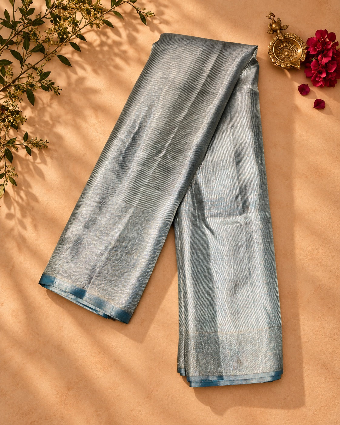 Silver Blue Tissue Kanjivaram Saree